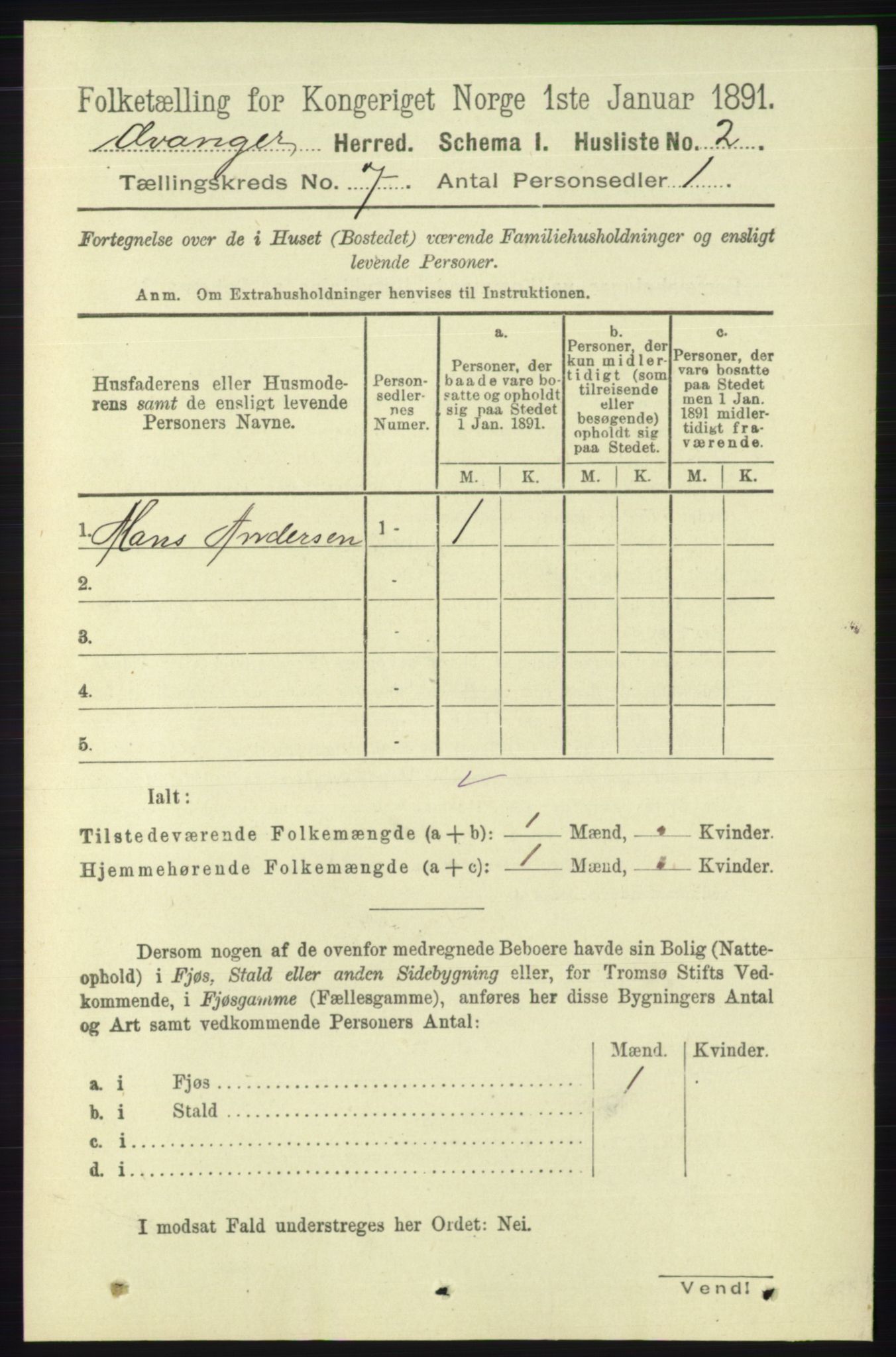 RA, 1891 census for 1237 Evanger, 1891, p. 1812