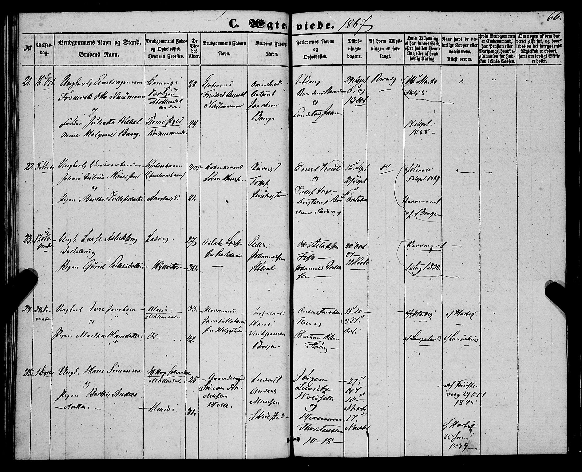 St. Jørgens hospital og Årstad sokneprestembete, SAB/A-99934: Parish register (official) no. A 9, 1853-1878, p. 66