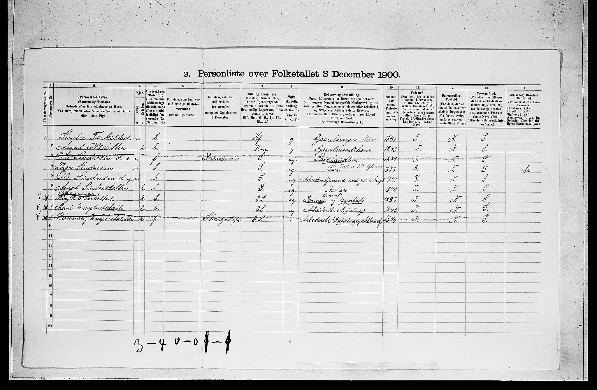 RA, 1900 census for Ål, 1900, p. 821