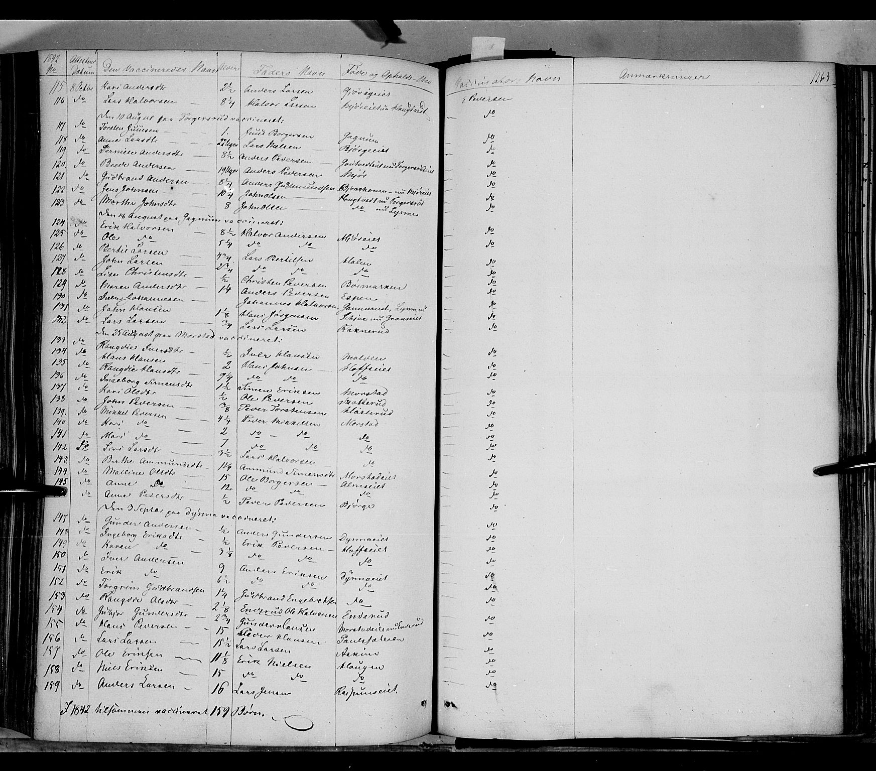 Gran prestekontor, SAH/PREST-112/H/Ha/Haa/L0011: Parish register (official) no. 11, 1842-1856, p. 1262-1263