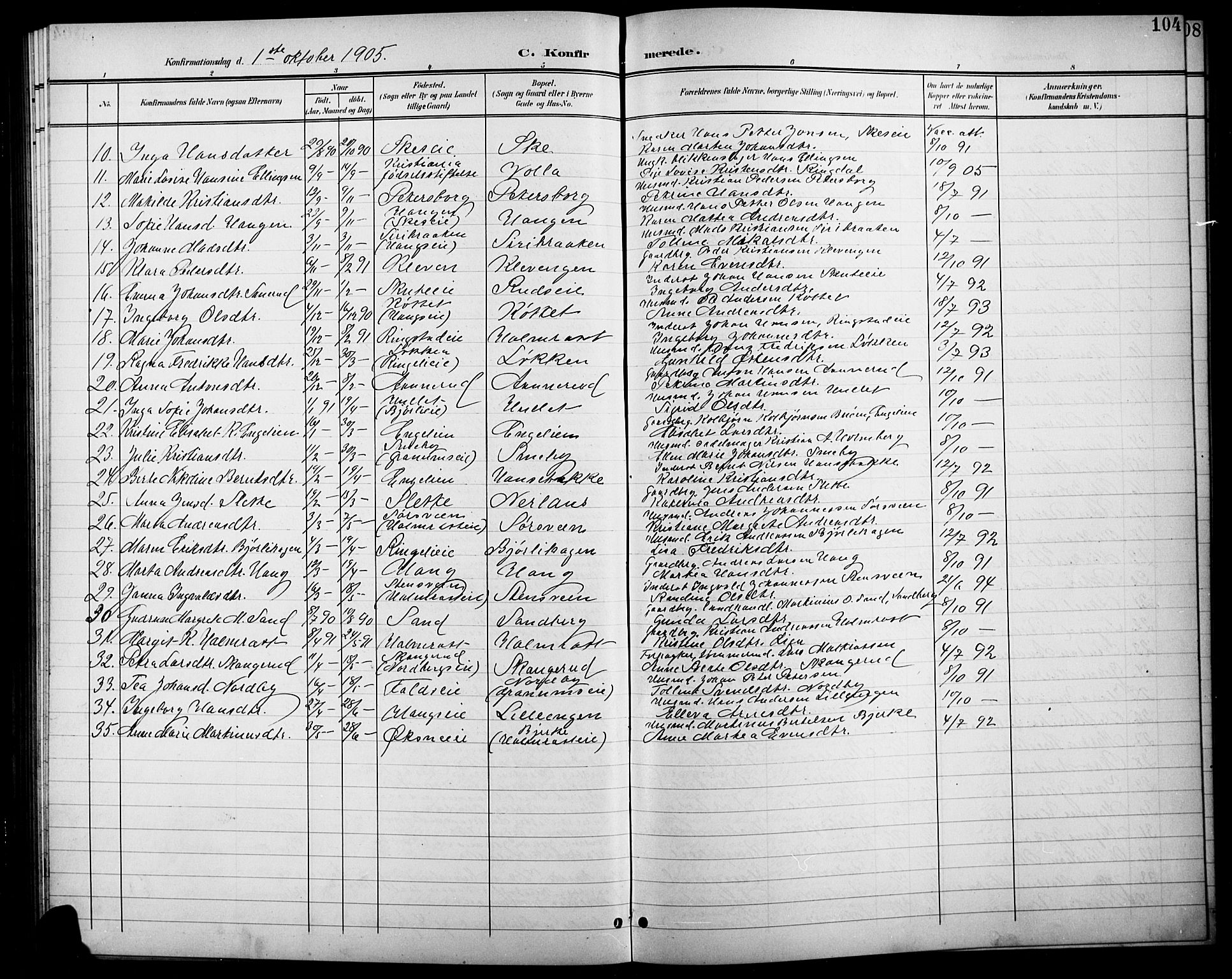 Søndre Land prestekontor, SAH/PREST-122/L/L0004: Parish register (copy) no. 4, 1901-1915, p. 104
