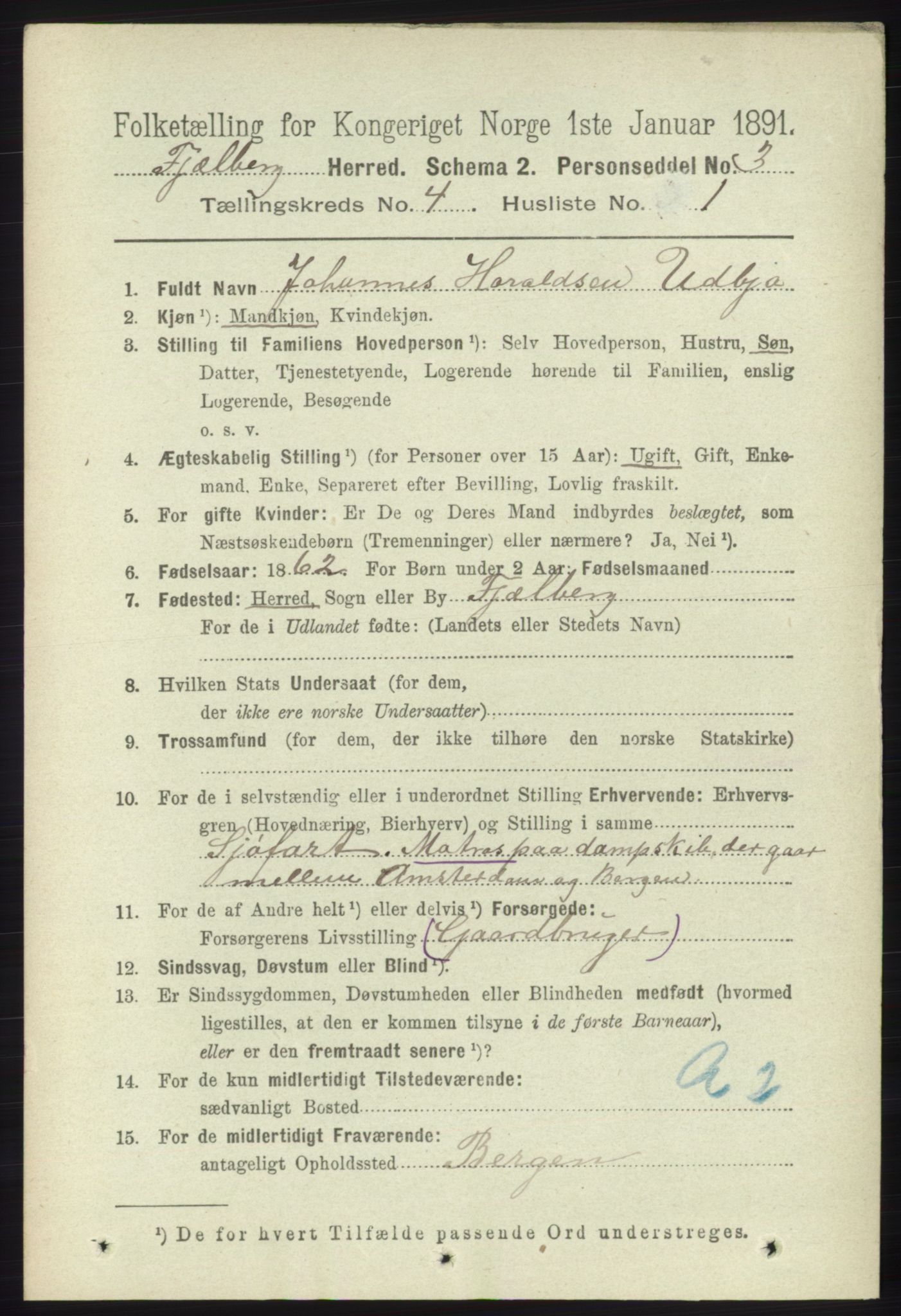 RA, 1891 census for 1213 Fjelberg, 1891, p. 1173