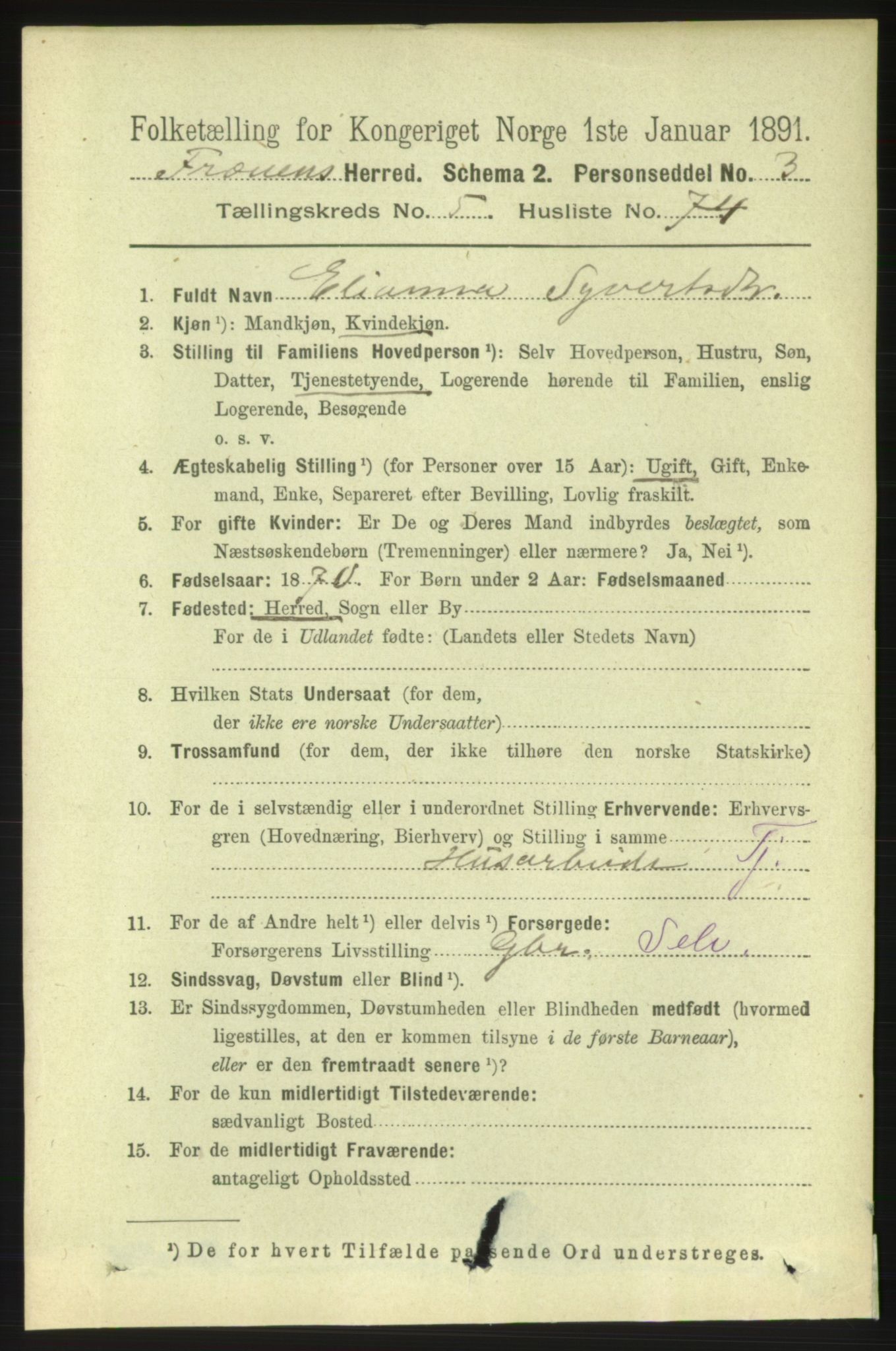 RA, 1891 census for 1548 Fræna, 1891, p. 1783