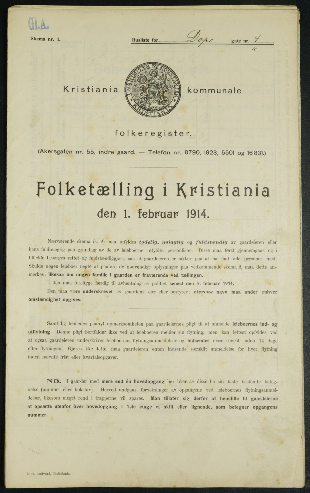 OBA, Municipal Census 1914 for Kristiania, 1914, p. 16022