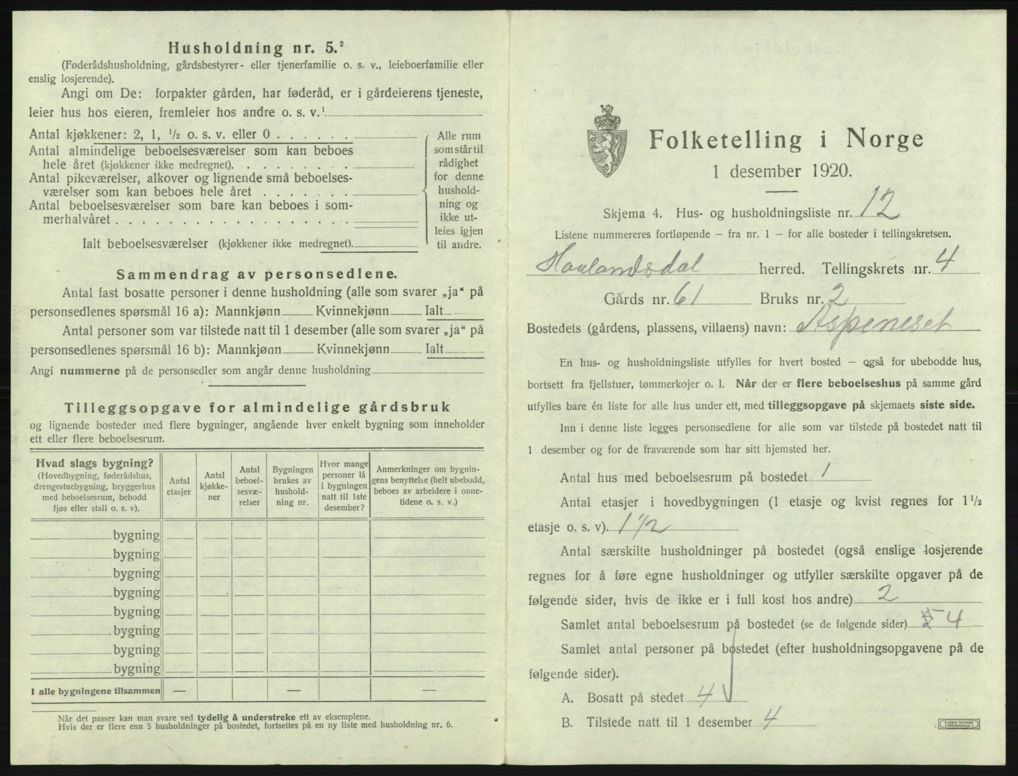 SAB, 1920 census for Hålandsdal, 1920, p. 144