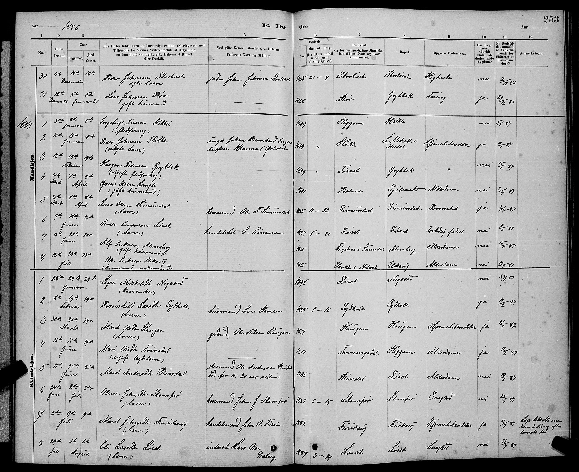 Ministerialprotokoller, klokkerbøker og fødselsregistre - Møre og Romsdal, AV/SAT-A-1454/598/L1077: Parish register (copy) no. 598C02, 1879-1891, p. 253