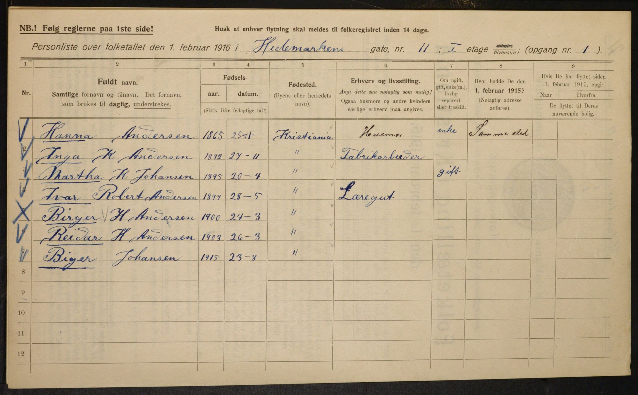 OBA, Municipal Census 1916 for Kristiania, 1916, p. 36523