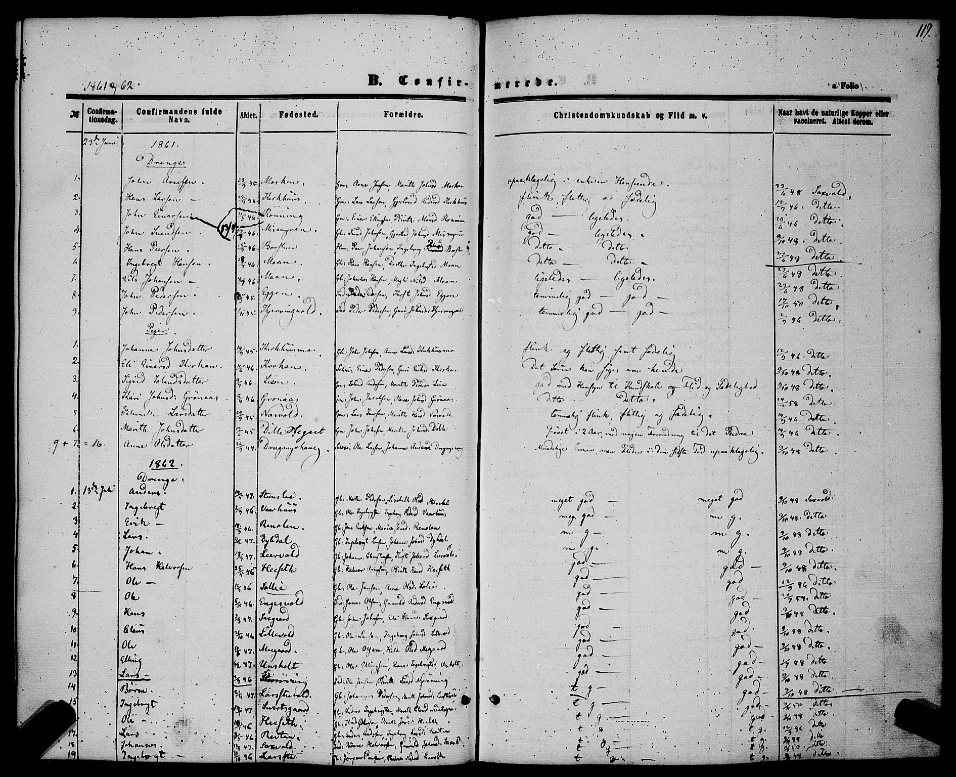 Ministerialprotokoller, klokkerbøker og fødselsregistre - Sør-Trøndelag, SAT/A-1456/685/L0968: Parish register (official) no. 685A07 /3, 1860-1869, p. 119