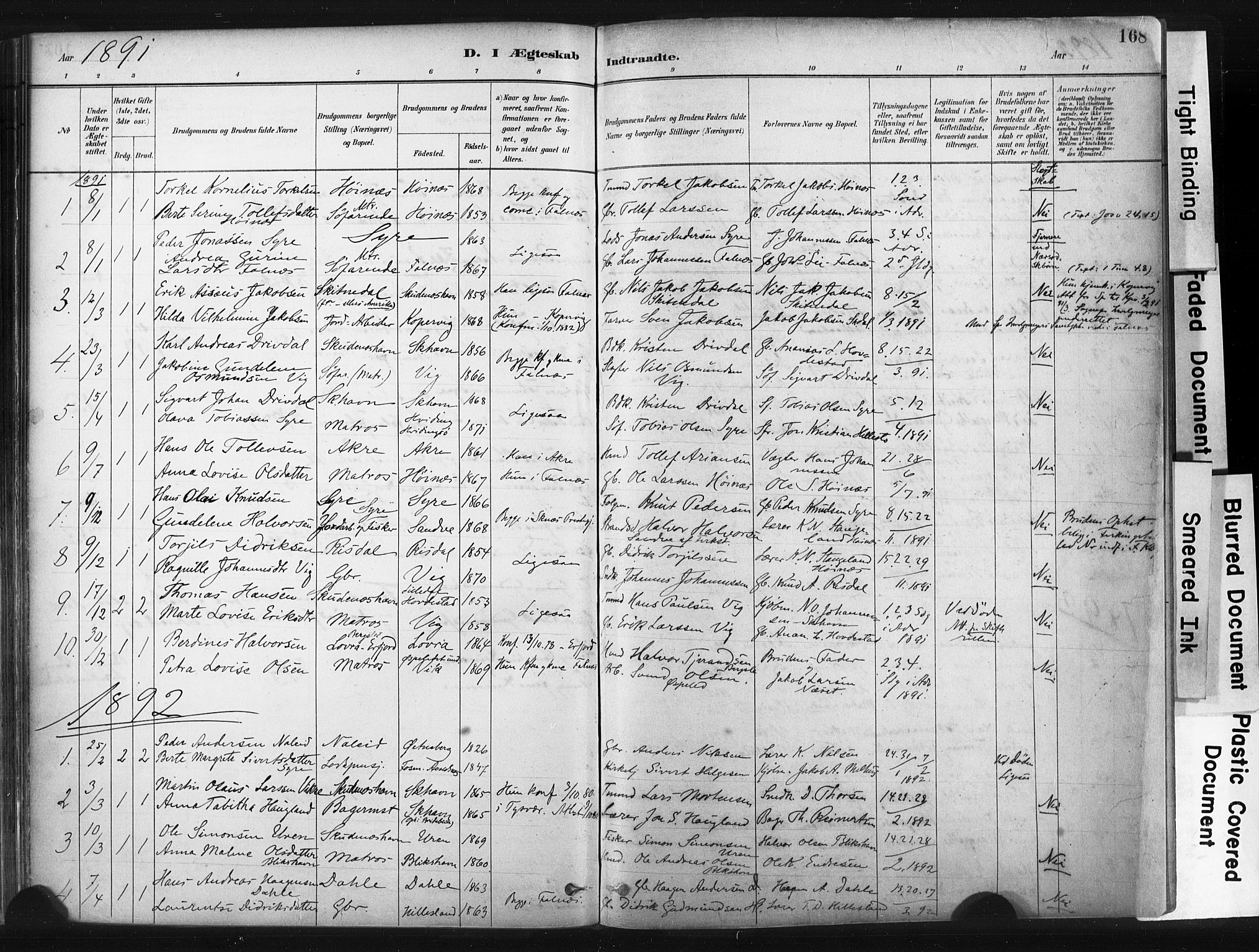 Skudenes sokneprestkontor, SAST/A -101849/H/Ha/Haa/L0009: Parish register (official) no. A 6, 1882-1912, p. 168