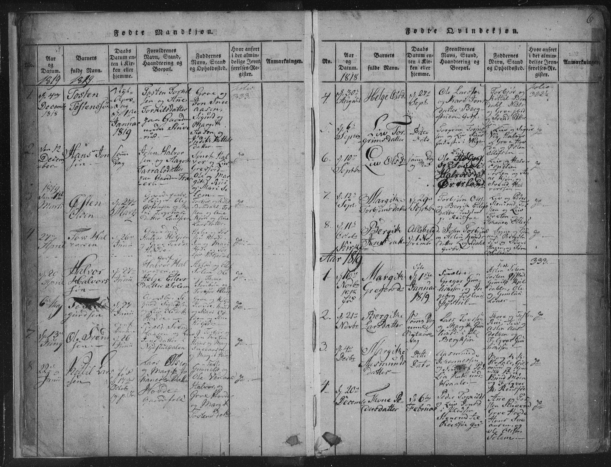 Hjartdal kirkebøker, AV/SAKO-A-270/F/Fc/L0001: Parish register (official) no. III 1, 1815-1843, p. 6