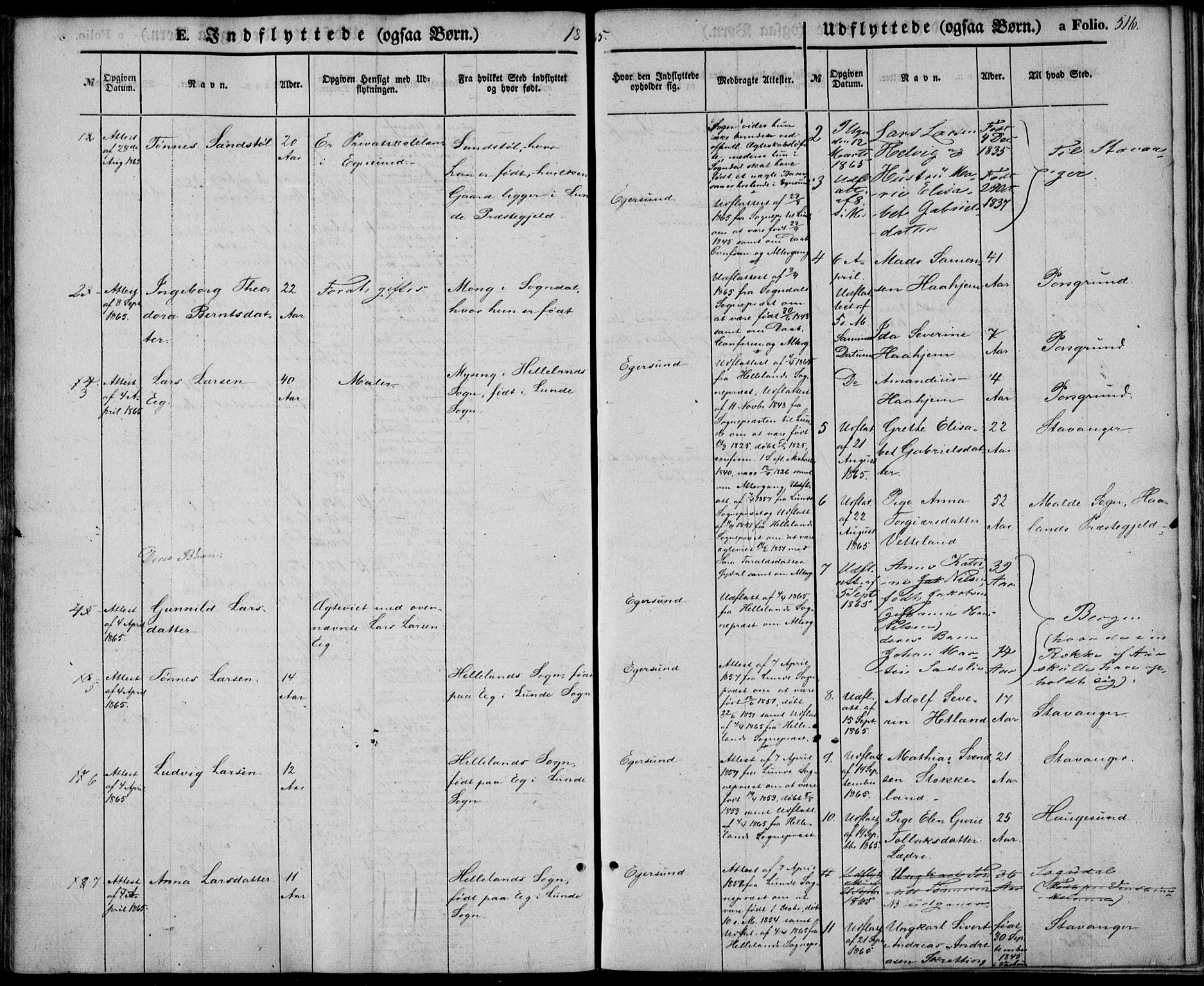 Eigersund sokneprestkontor, SAST/A-101807/S08/L0013: Parish register (official) no. A 12.2, 1850-1865, p. 516