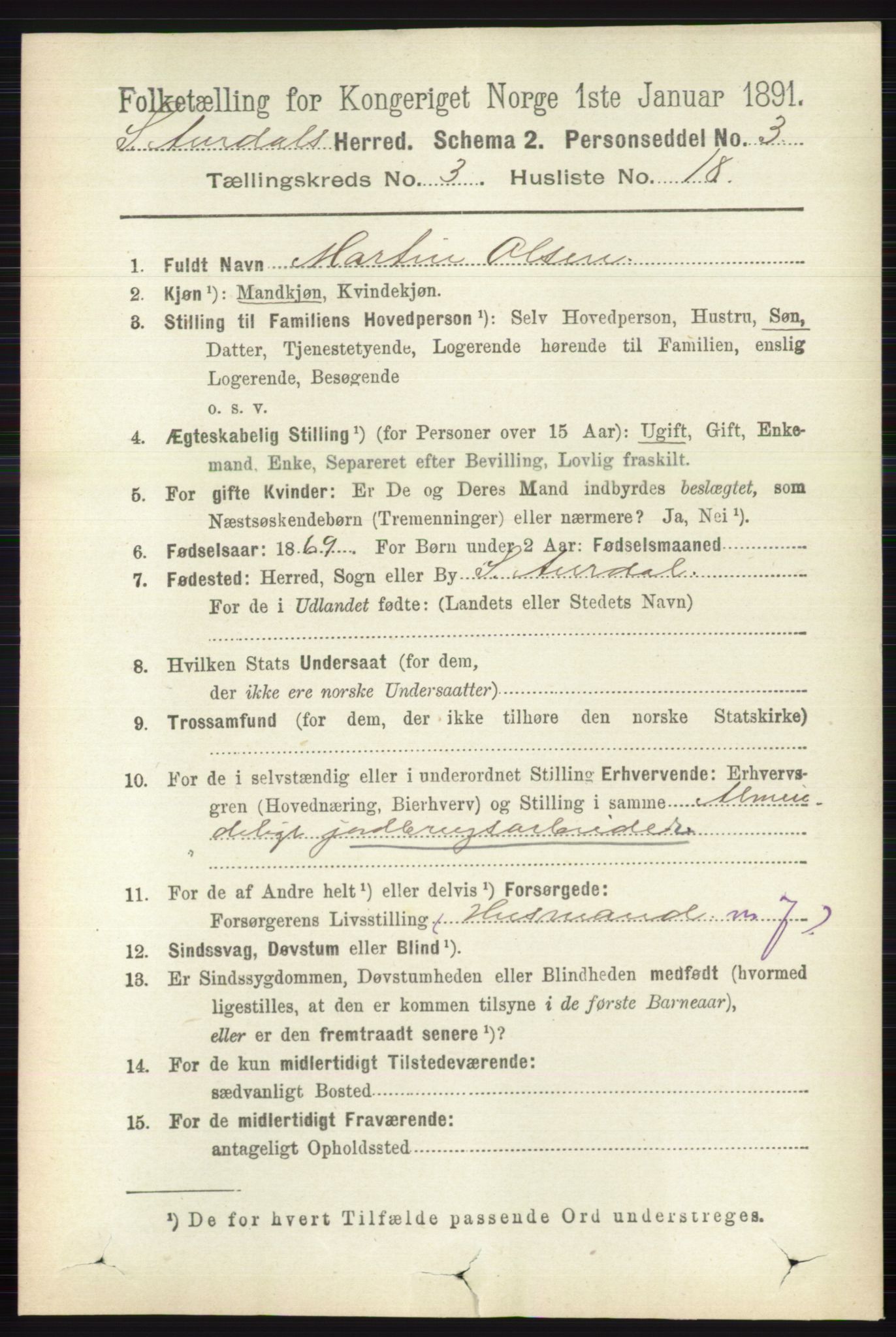 RA, 1891 census for 0540 Sør-Aurdal, 1891, p. 1774