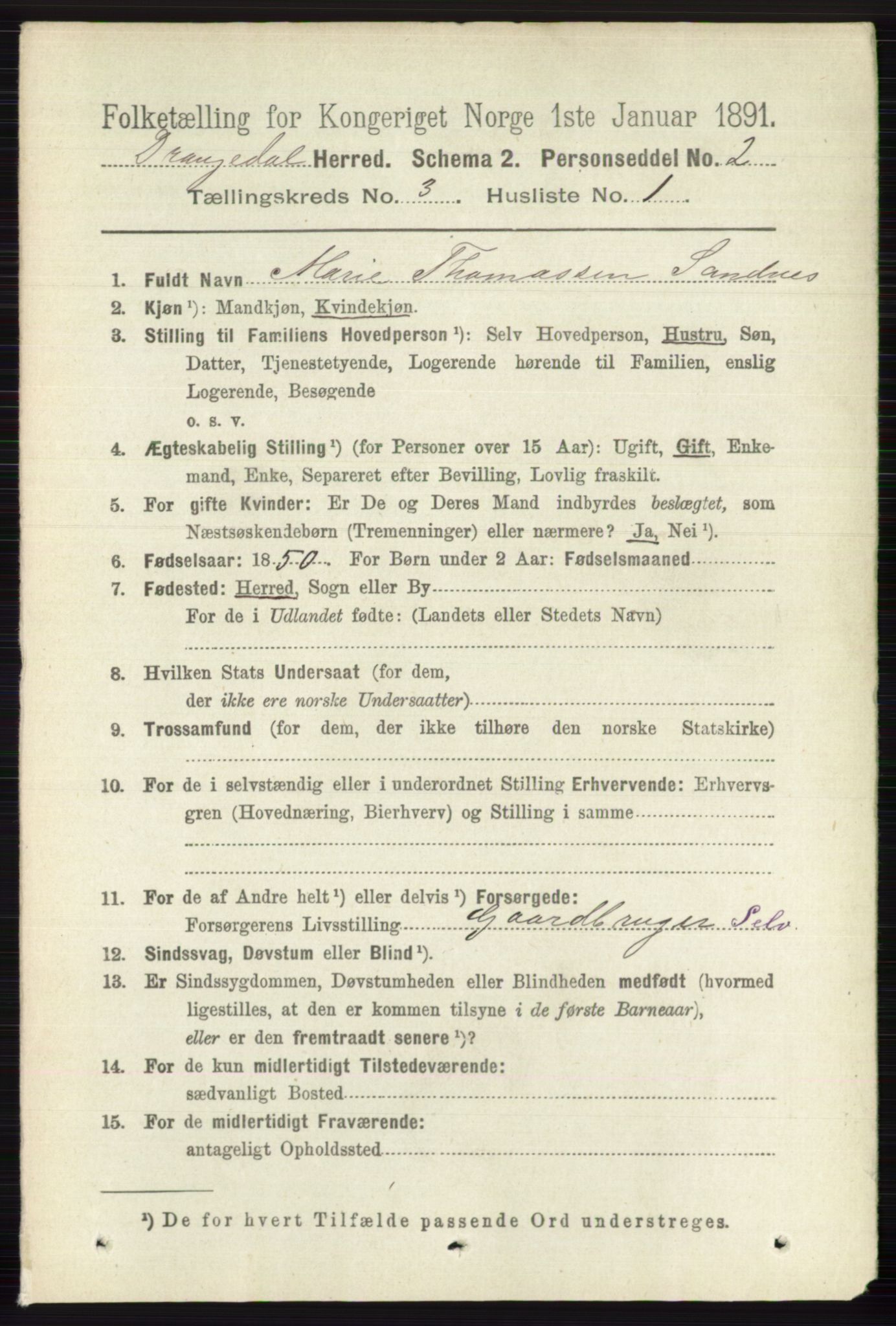 RA, 1891 census for 0817 Drangedal, 1891, p. 860