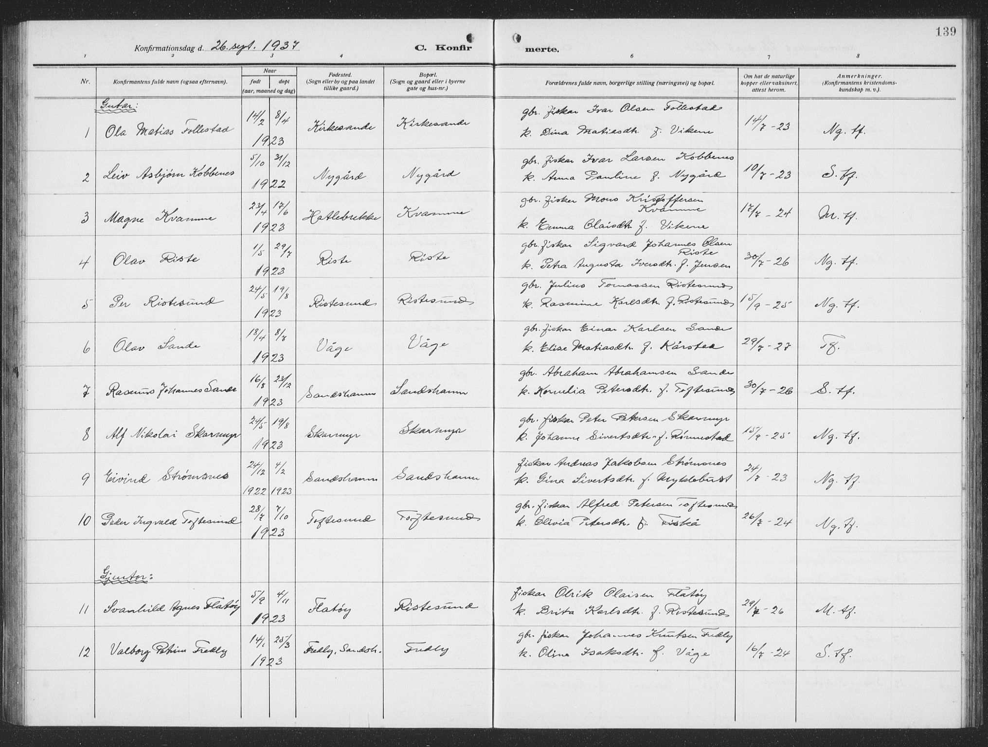 Ministerialprotokoller, klokkerbøker og fødselsregistre - Møre og Romsdal, SAT/A-1454/503/L0051: Parish register (copy) no. 503C06, 1923-1938, p. 139