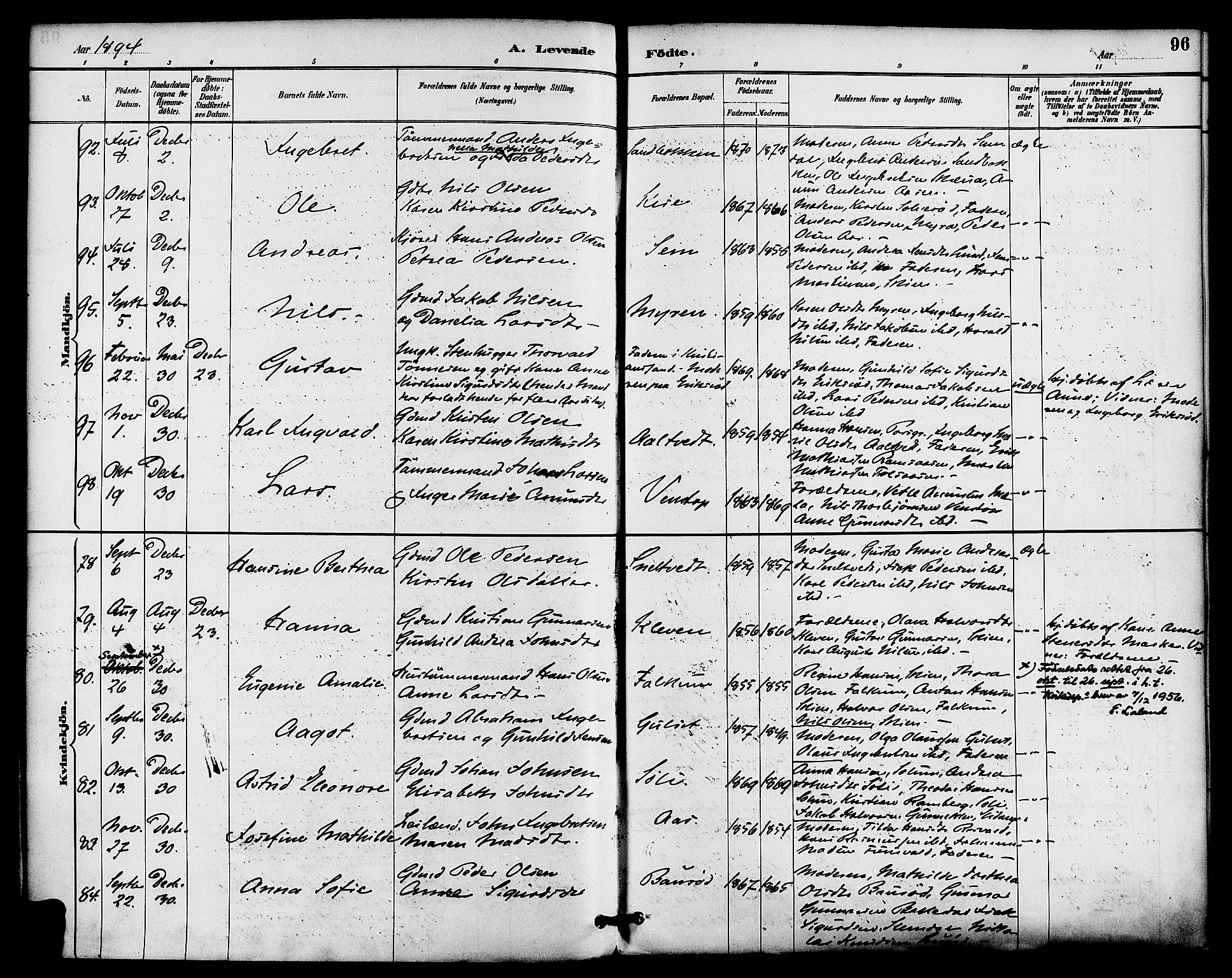 Gjerpen kirkebøker, AV/SAKO-A-265/F/Fa/L0010: Parish register (official) no. I 10, 1886-1895, p. 96