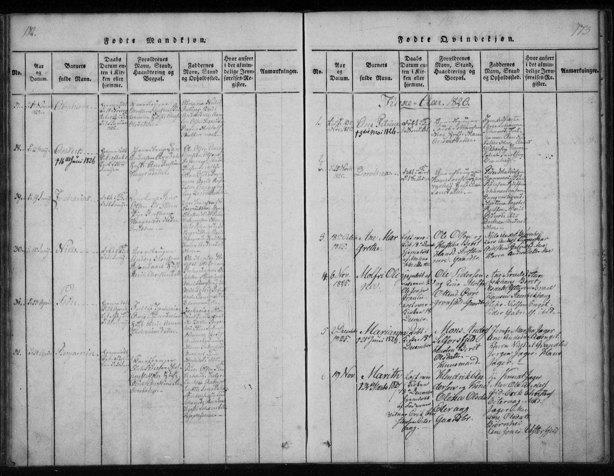 Ministerialprotokoller, klokkerbøker og fødselsregistre - Nordland, AV/SAT-A-1459/825/L0353: Parish register (official) no. 825A07, 1820-1826, p. 172-173