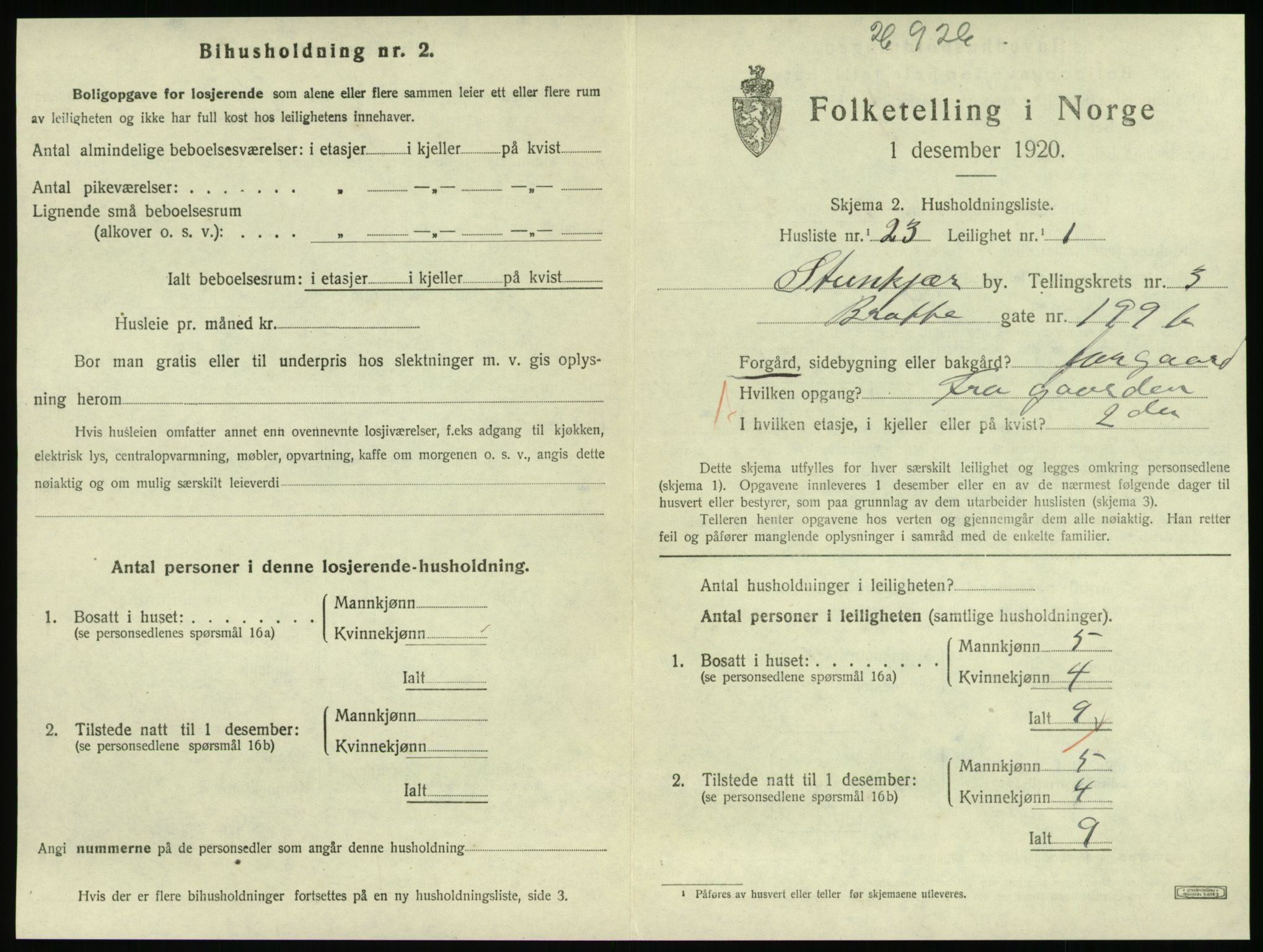 SAT, 1920 census for Steinkjer, 1920, p. 1966