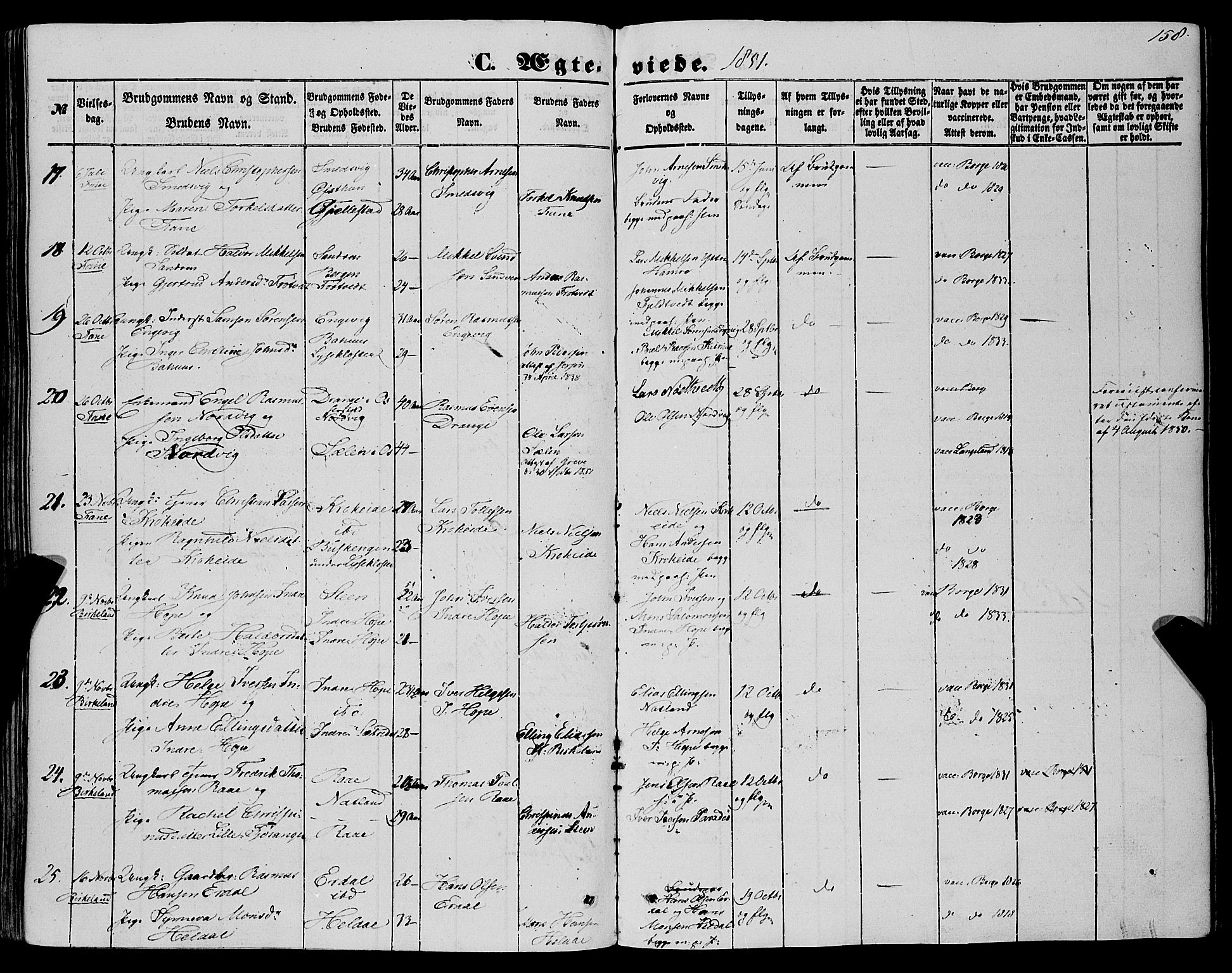 Fana Sokneprestembete, SAB/A-75101/H/Haa/Haaa/L0011: Parish register (official) no. A 11, 1851-1862, p. 158