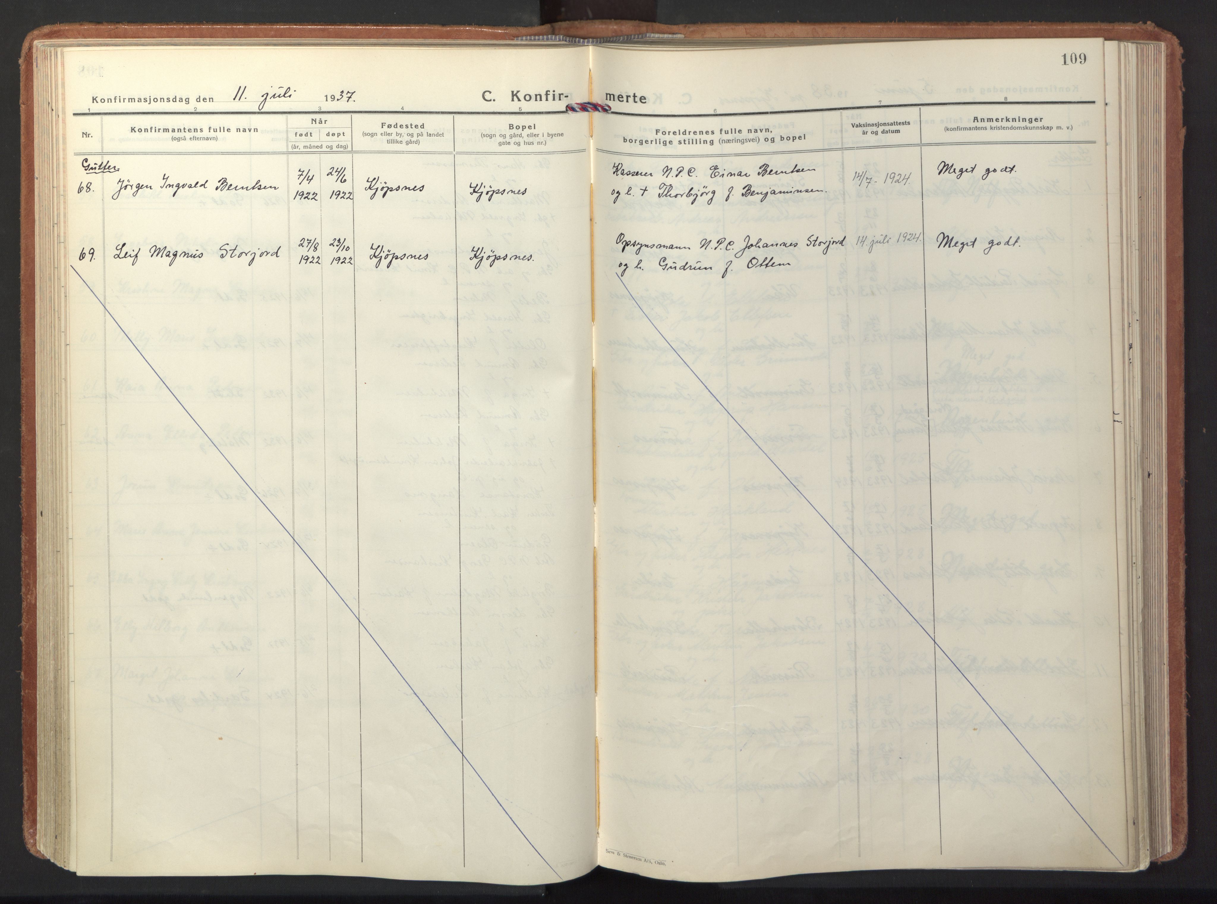 Ministerialprotokoller, klokkerbøker og fødselsregistre - Nordland, AV/SAT-A-1459/861/L0874: Parish register (official) no. 861A09, 1932-1939, p. 109