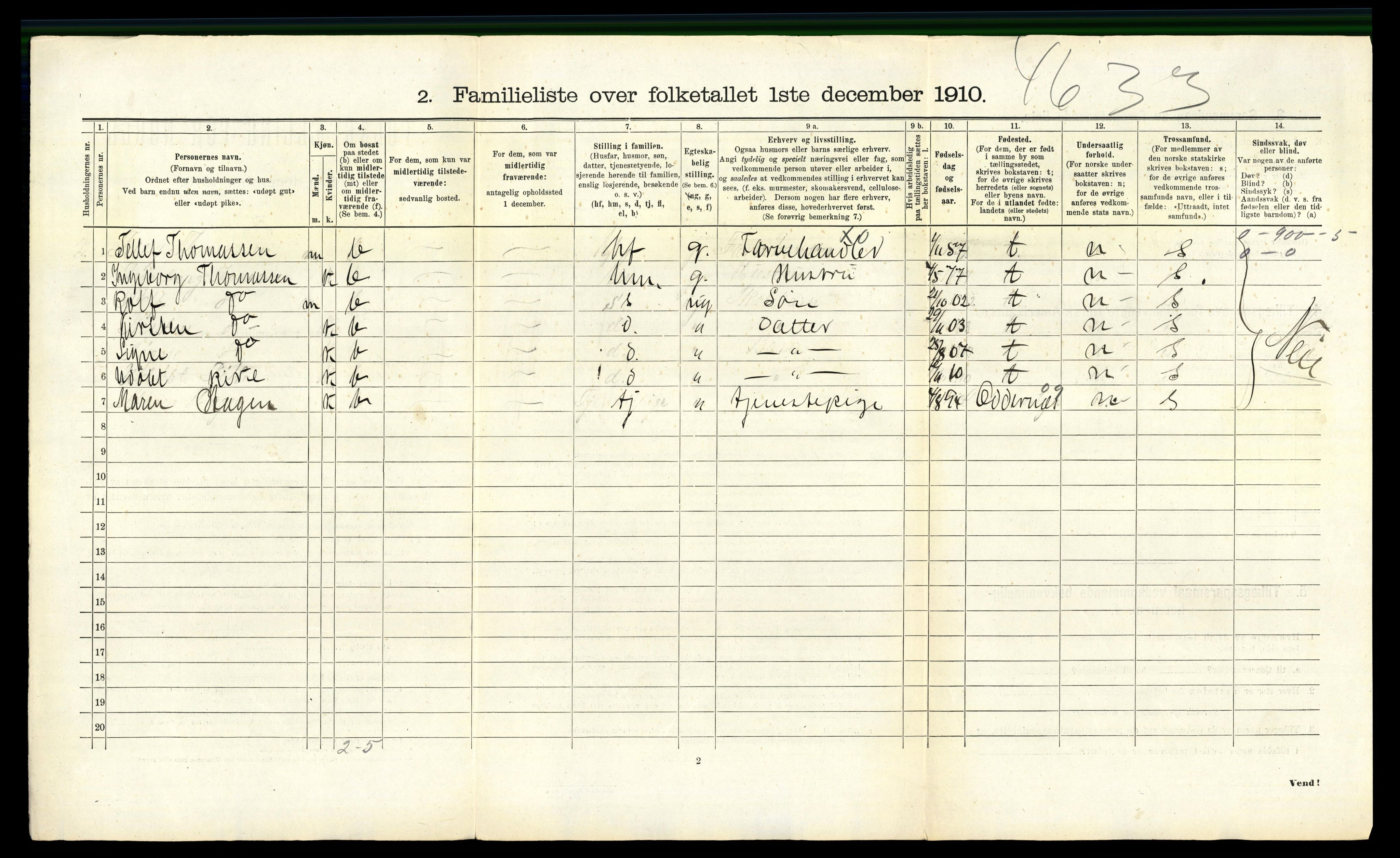 RA, 1910 census for Kristiansand, 1910, p. 3303