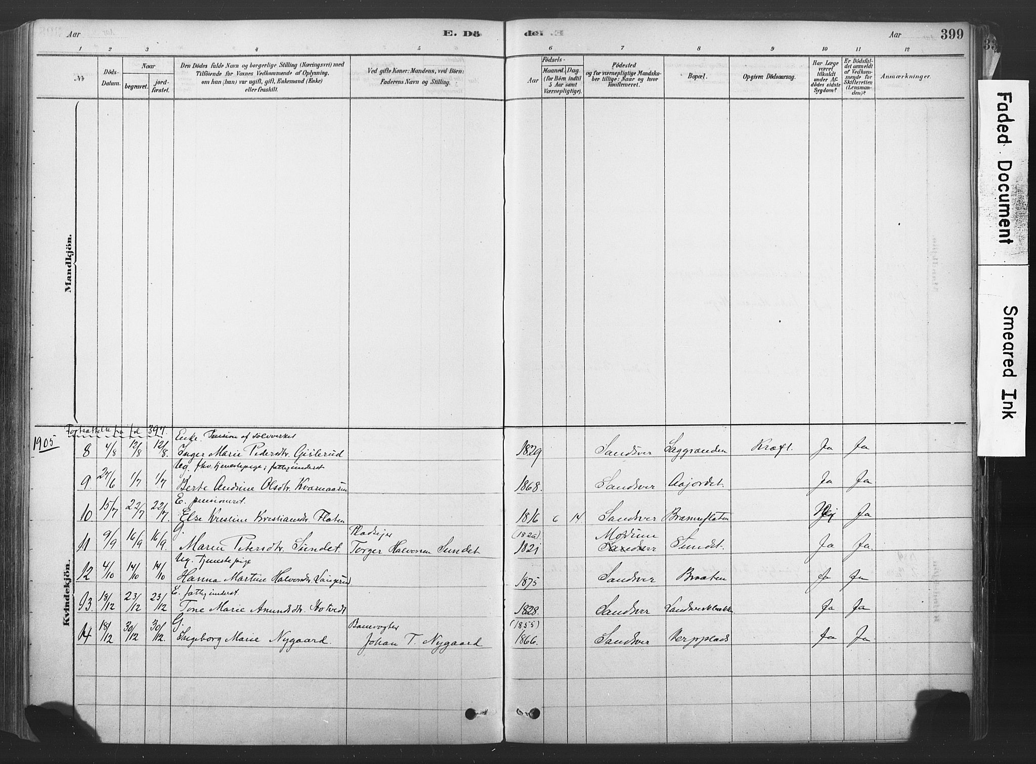 Sandsvær kirkebøker, SAKO/A-244/F/Fd/L0001: Parish register (official) no. IV 1, 1878-1906, p. 399