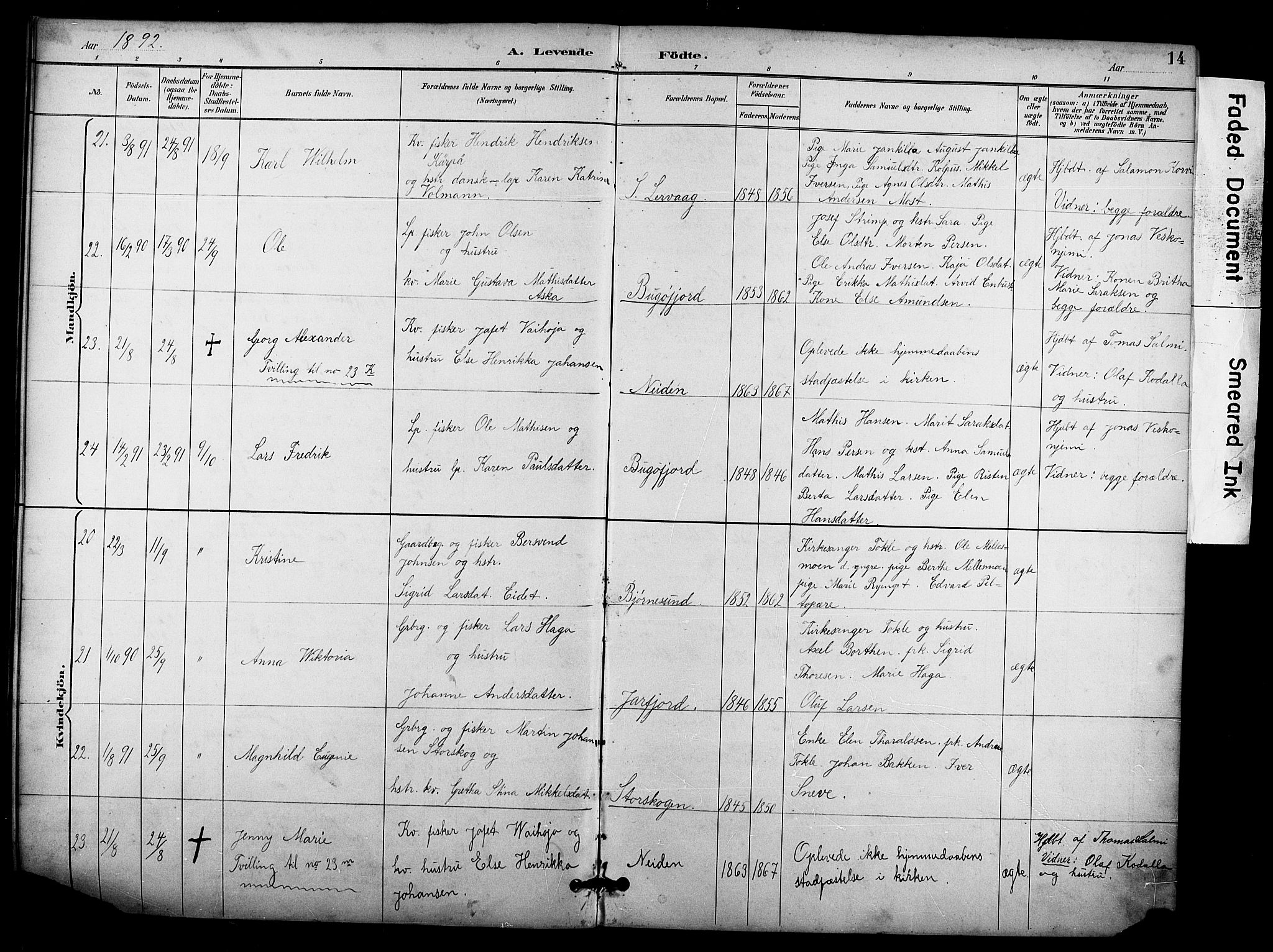 Sør-Varanger sokneprestkontor, AV/SATØ-S-1331/H/Hb/L0004klokker: Parish register (copy) no. 4, 1891-1912, p. 14
