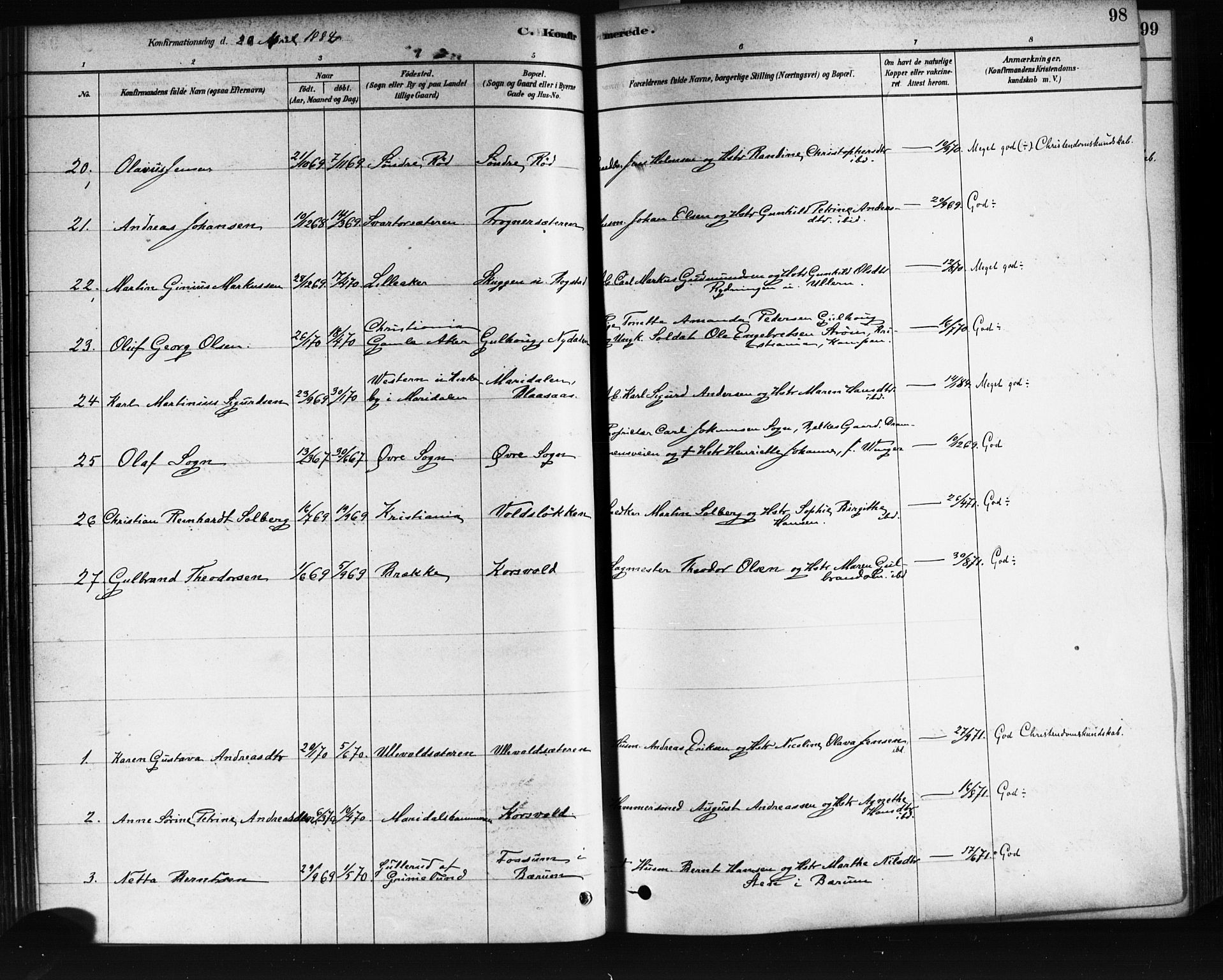 Vestre Aker prestekontor Kirkebøker, AV/SAO-A-10025/F/Fa/L0008: Parish register (official) no. 8, 1878-1903, p. 98