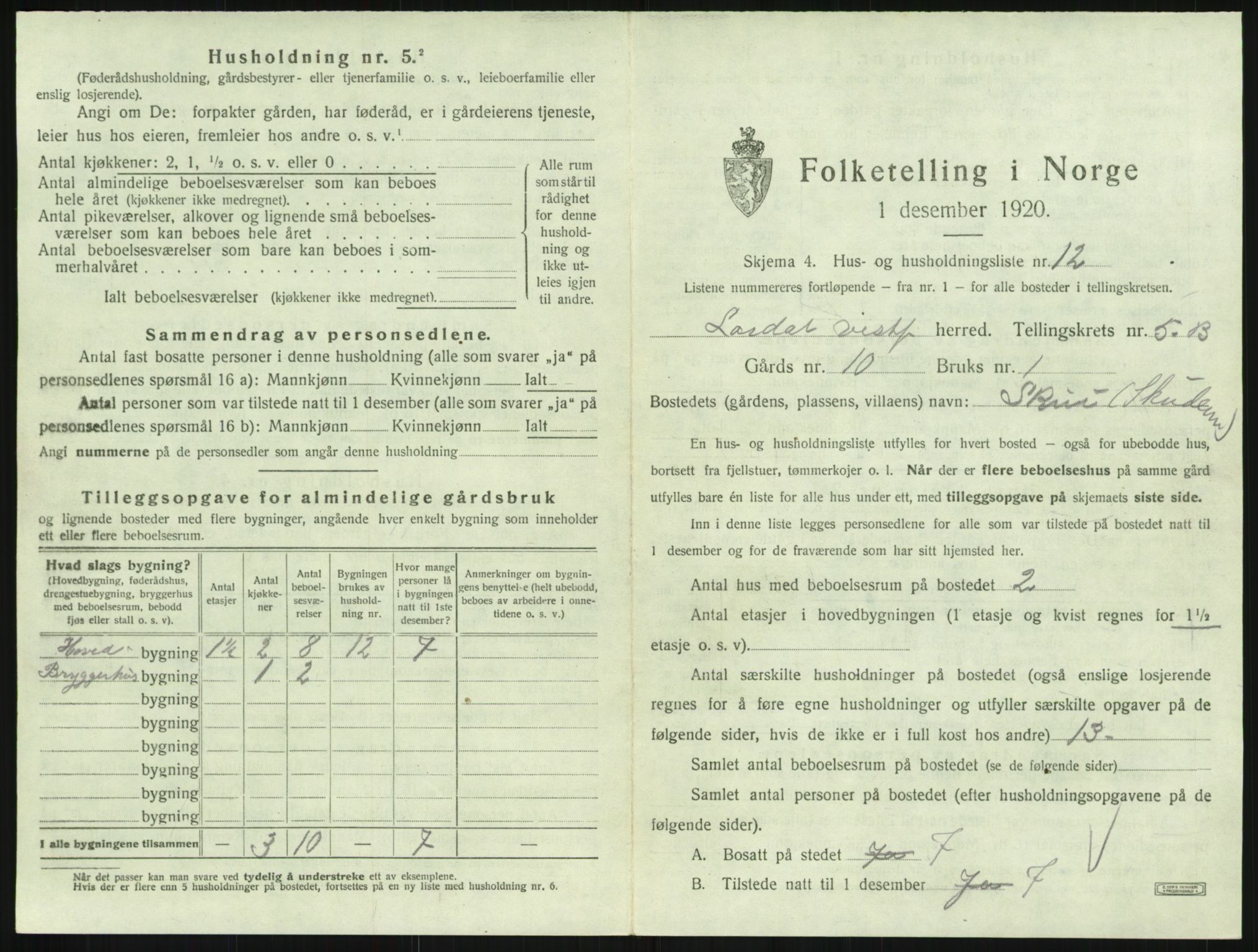 SAKO, 1920 census for Lardal, 1920, p. 843