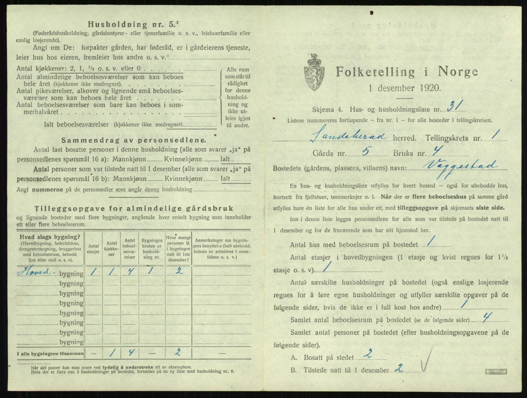 SAKO, 1920 census for Sandeherred, 1920, p. 139