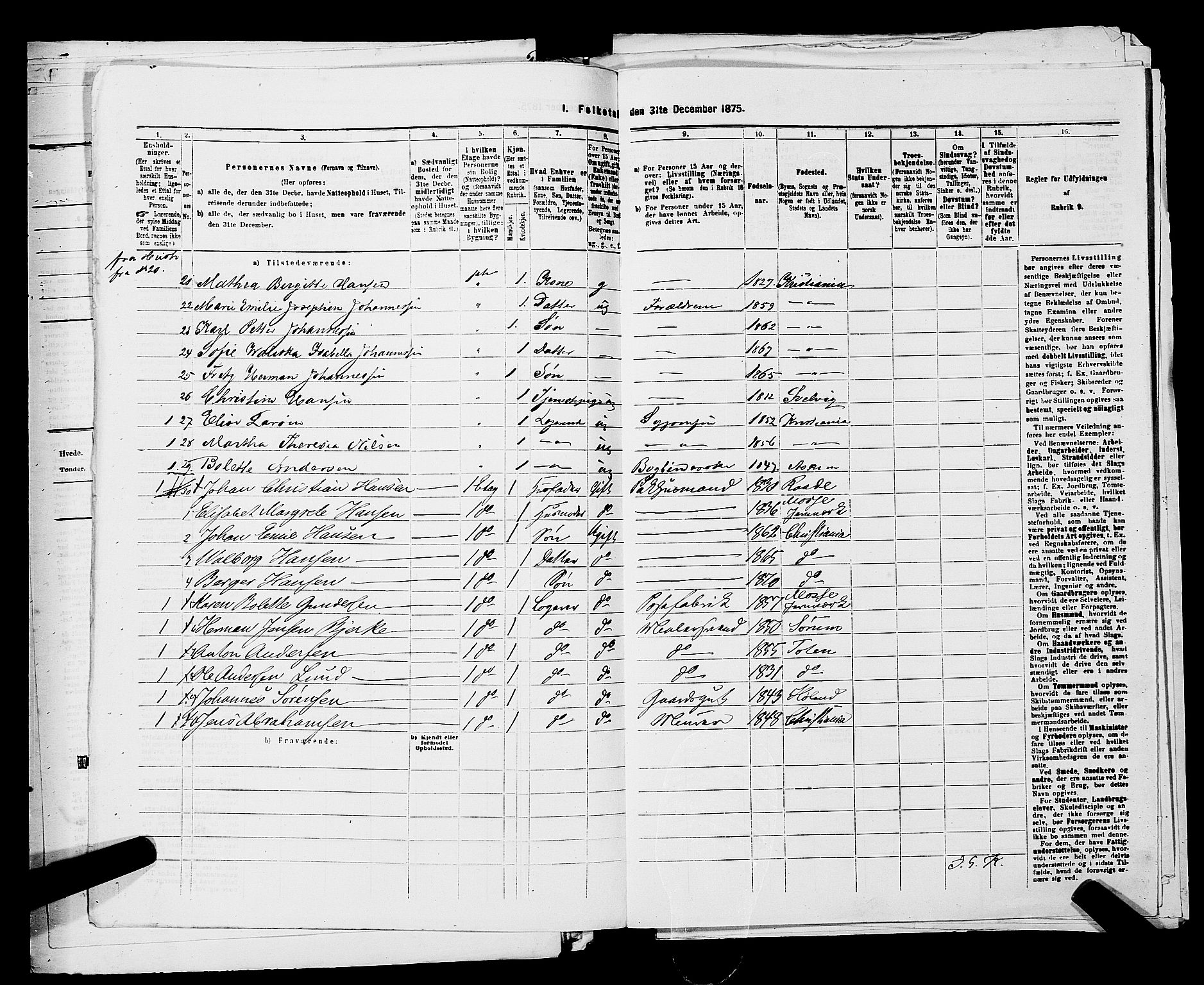 RA, 1875 census for 0301 Kristiania, 1875, p. 1925