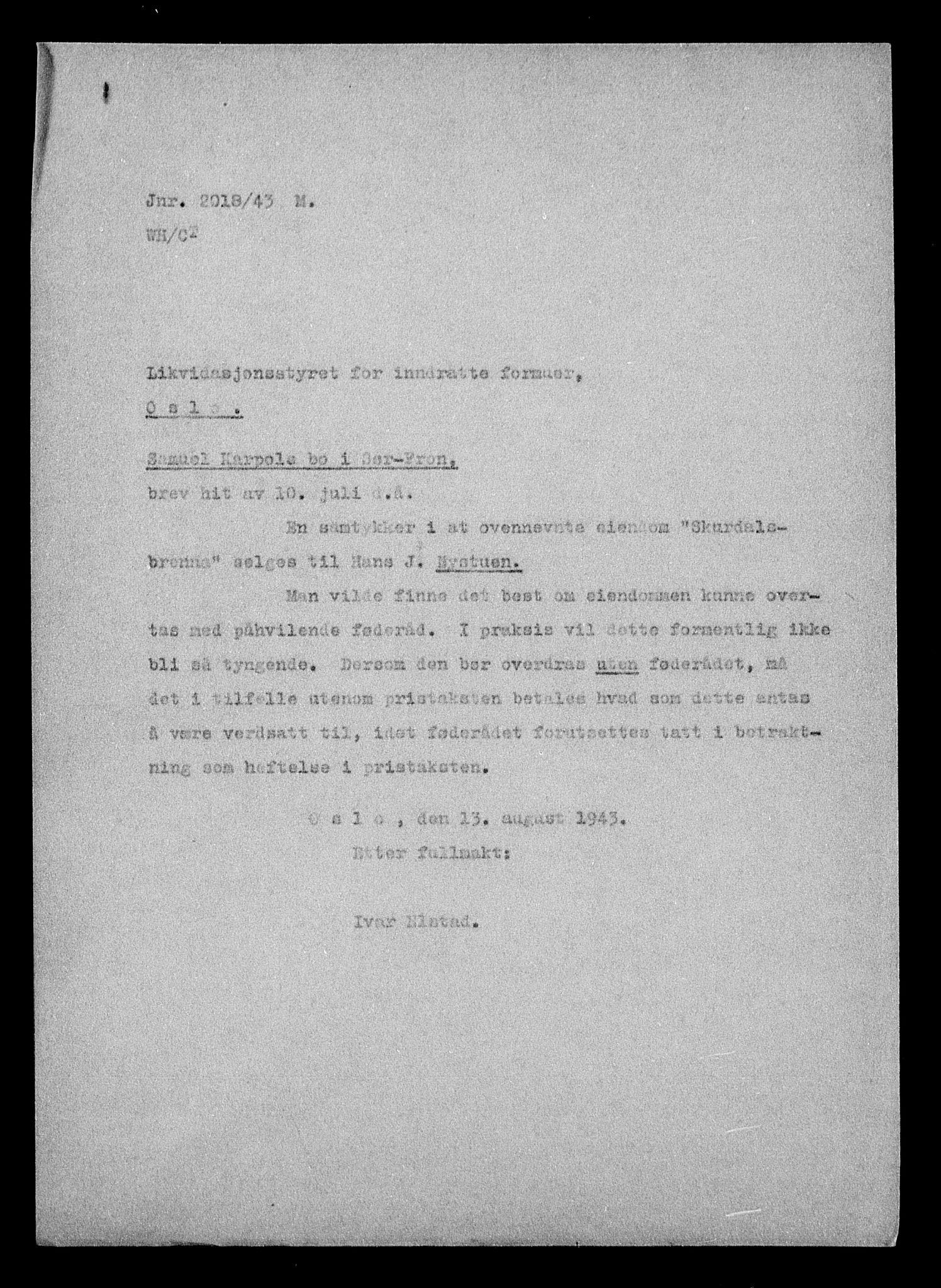 Justisdepartementet, Tilbakeføringskontoret for inndratte formuer, AV/RA-S-1564/H/Hc/Hcc/L0949: --, 1945-1947, p. 700