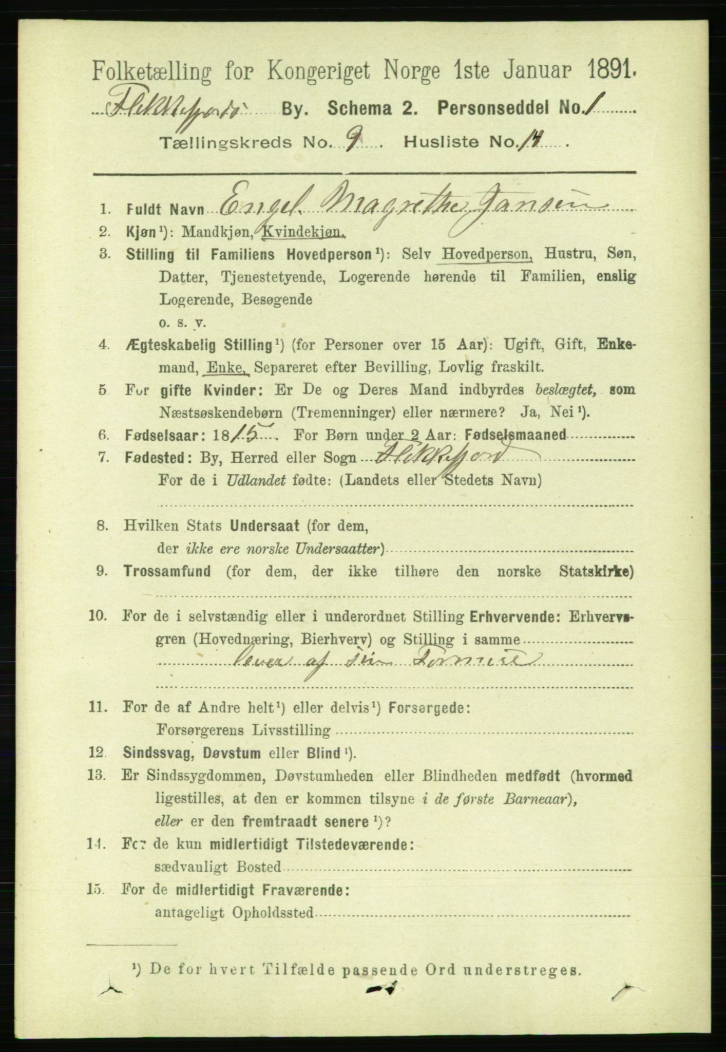 RA, 1891 census for 1004 Flekkefjord, 1891, p. 1532