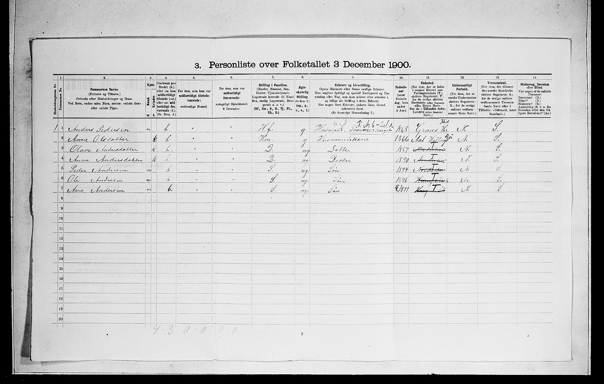 RA, 1900 census for Norderhov, 1900, p. 1504