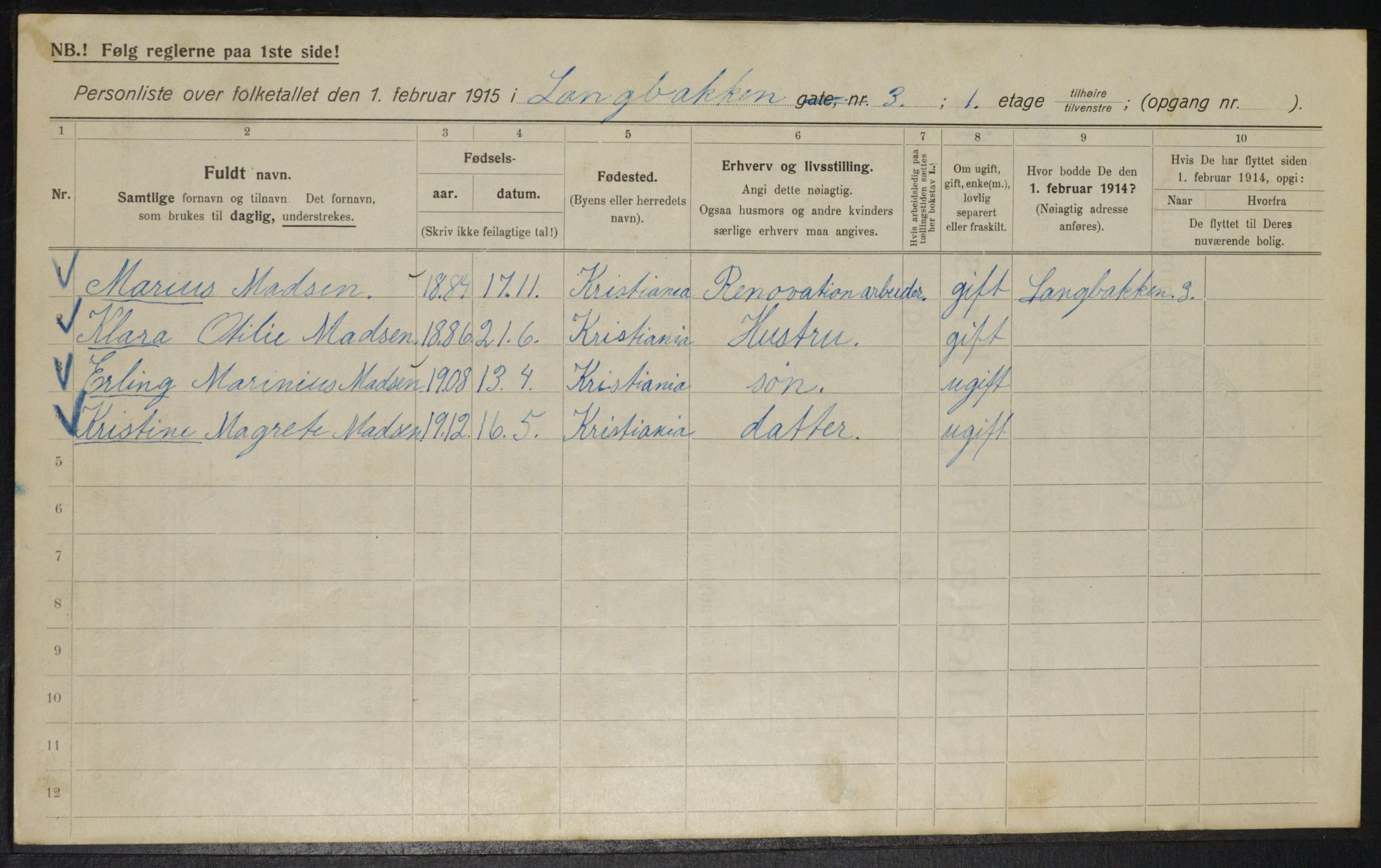 OBA, Municipal Census 1915 for Kristiania, 1915, p. 55798