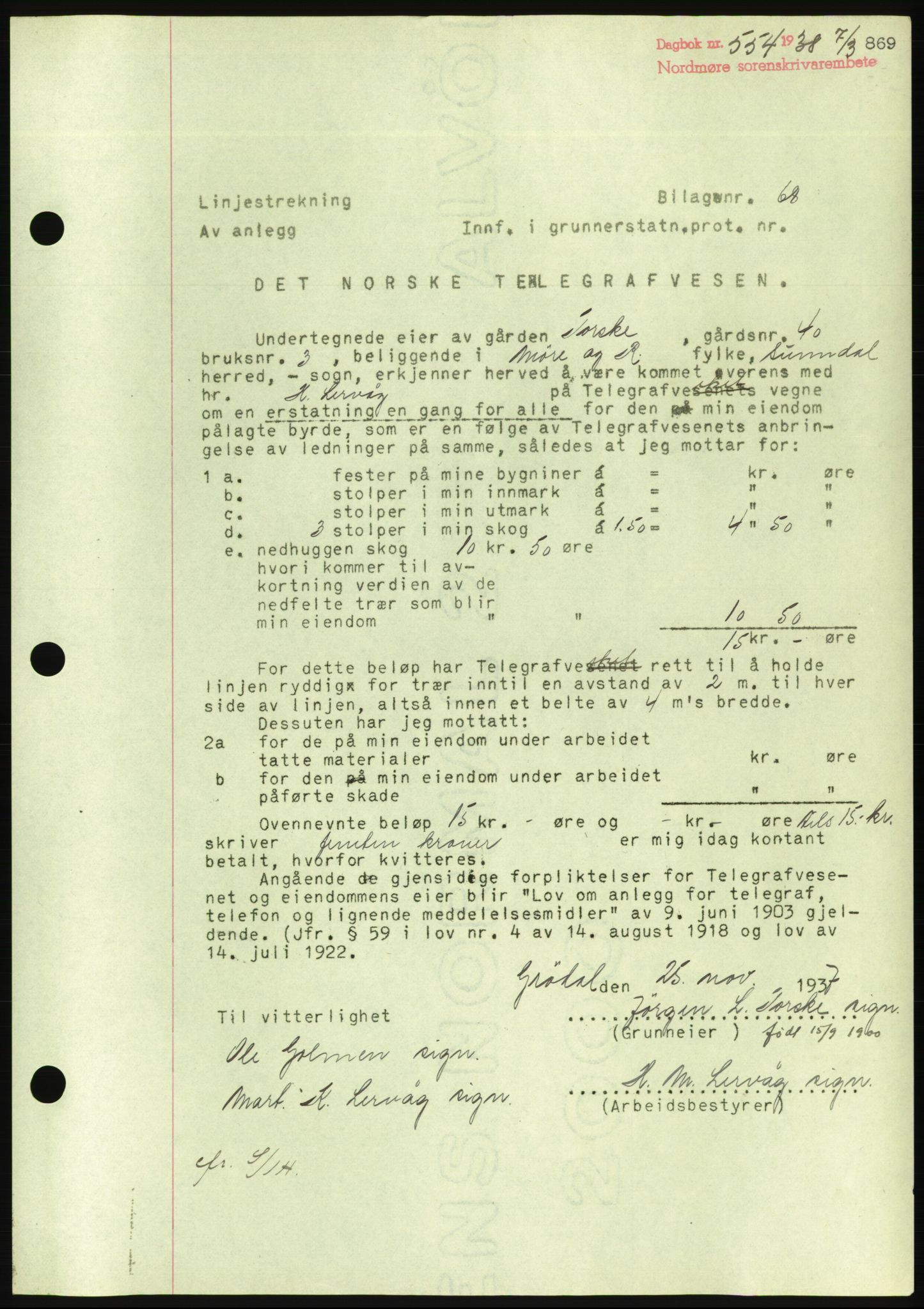 Nordmøre sorenskriveri, AV/SAT-A-4132/1/2/2Ca/L0092: Mortgage book no. B82, 1937-1938, Diary no: : 554/1938