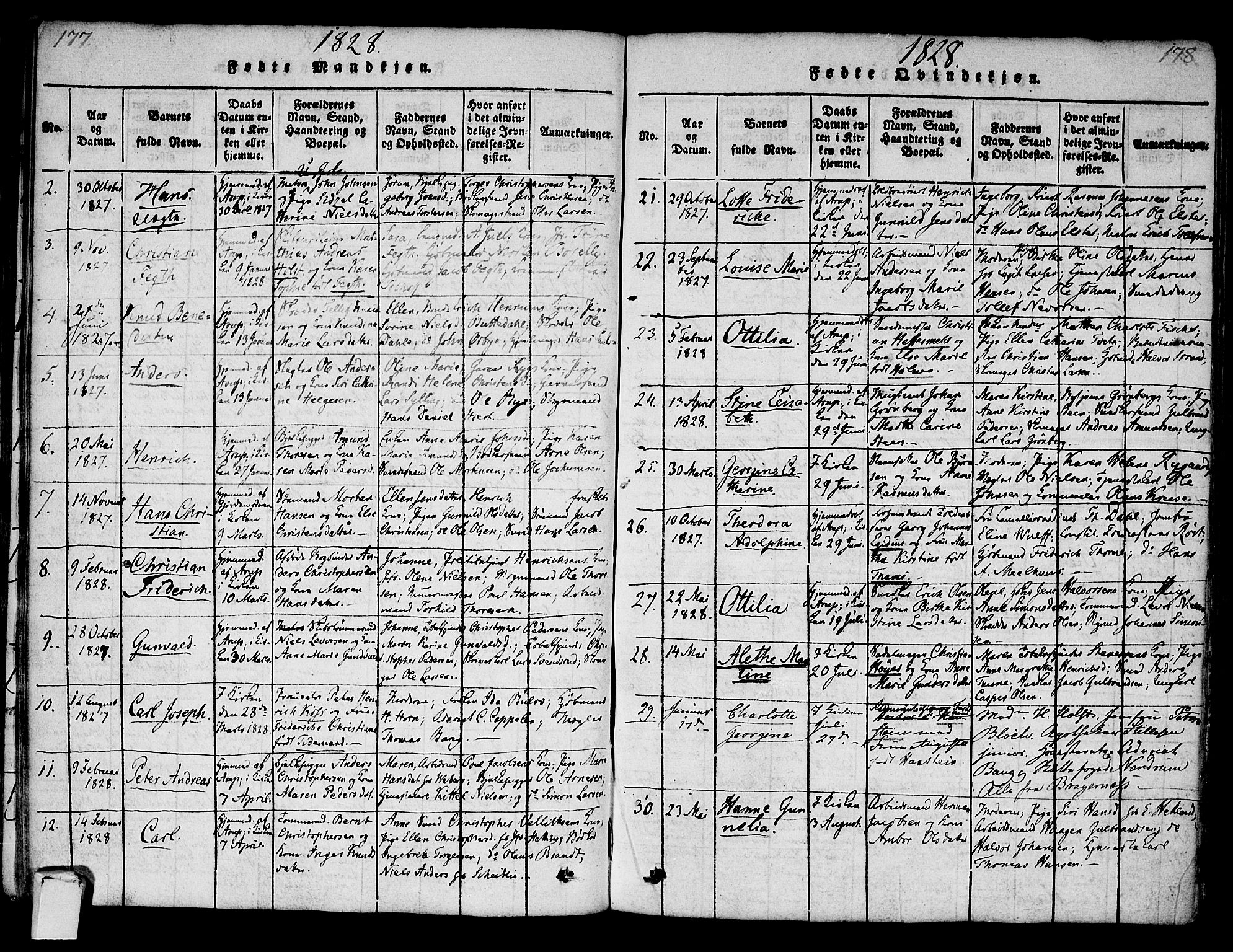 Strømsø kirkebøker, AV/SAKO-A-246/F/Fa/L0011: Parish register (official) no. I 11, 1815-1829, p. 177-178