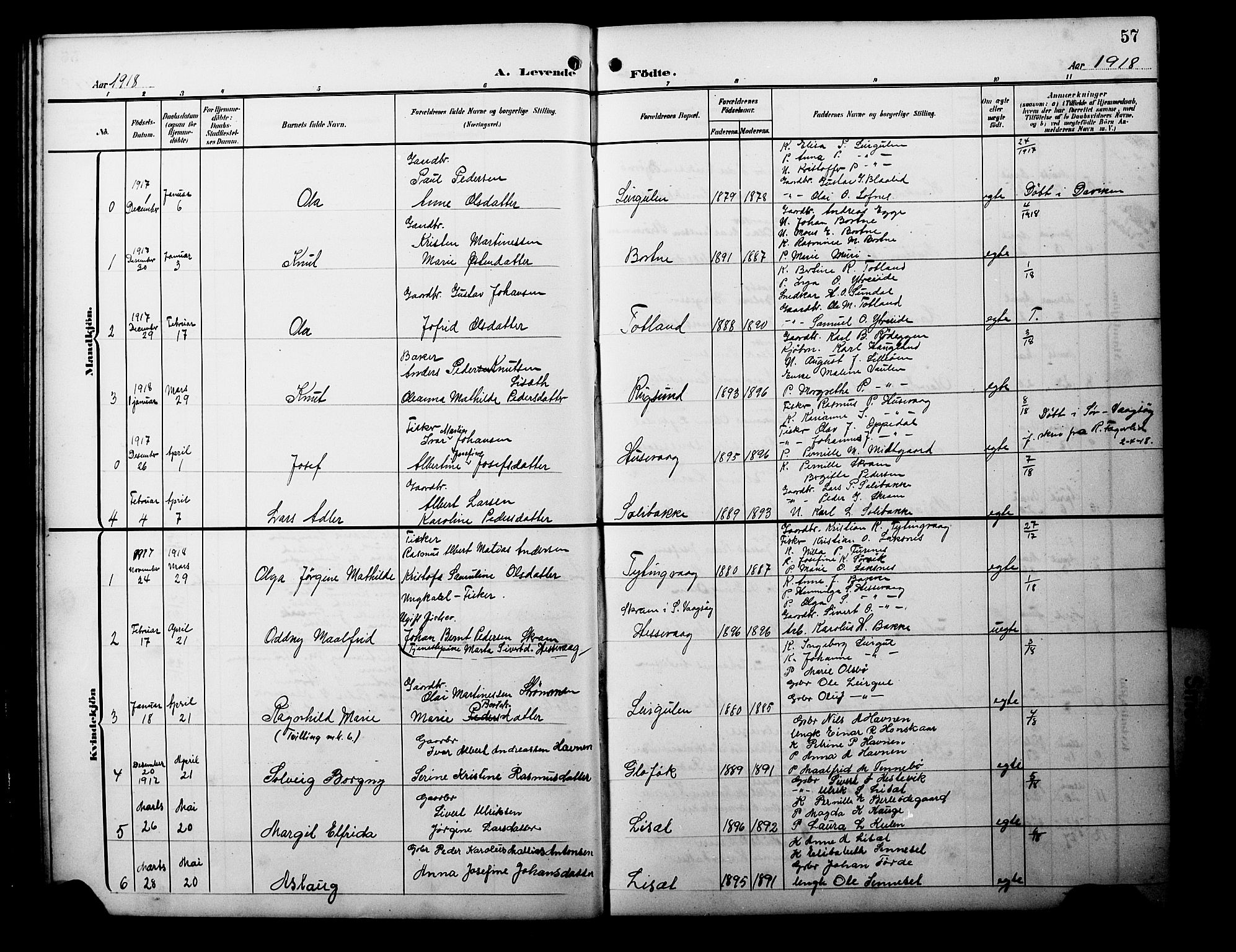 Davik sokneprestembete, AV/SAB-A-79701/H/Hab/Habc/L0003: Parish register (copy) no. C 3, 1907-1929, p. 57