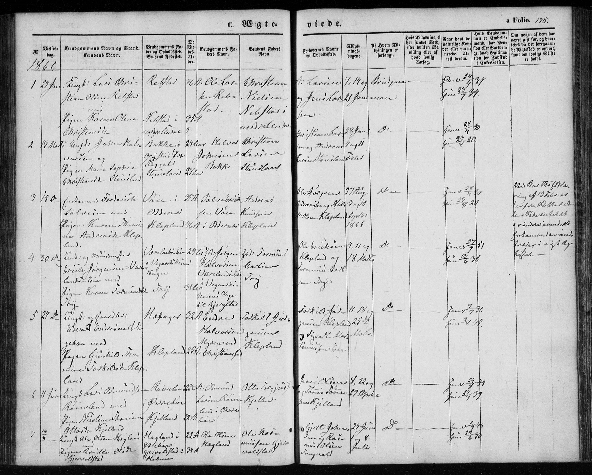 Søgne sokneprestkontor, AV/SAK-1111-0037/F/Fa/Fab/L0010: Parish register (official) no. A 10, 1853-1869, p. 175