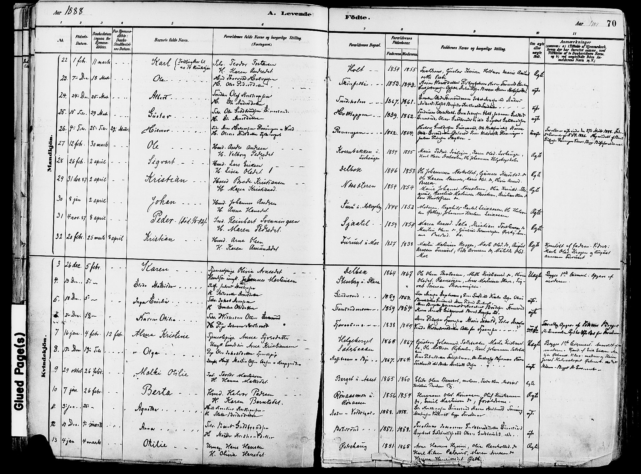 Grue prestekontor, AV/SAH-PREST-036/H/Ha/Haa/L0012: Parish register (official) no. 12, 1881-1897, p. 70