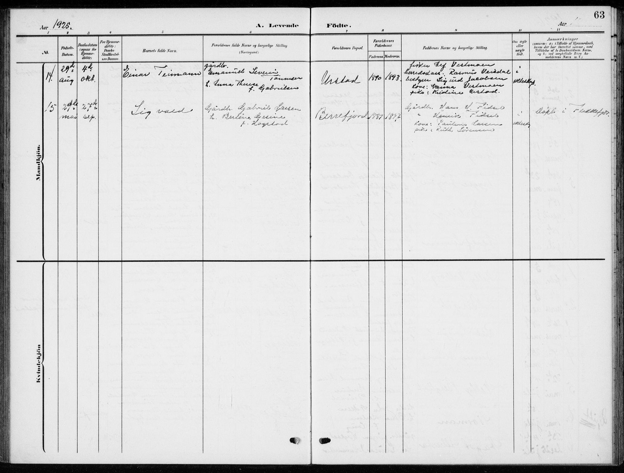 Flekkefjord sokneprestkontor, AV/SAK-1111-0012/F/Fb/Fbb/L0005: Parish register (copy) no. B 5, 1908-1927, p. 63