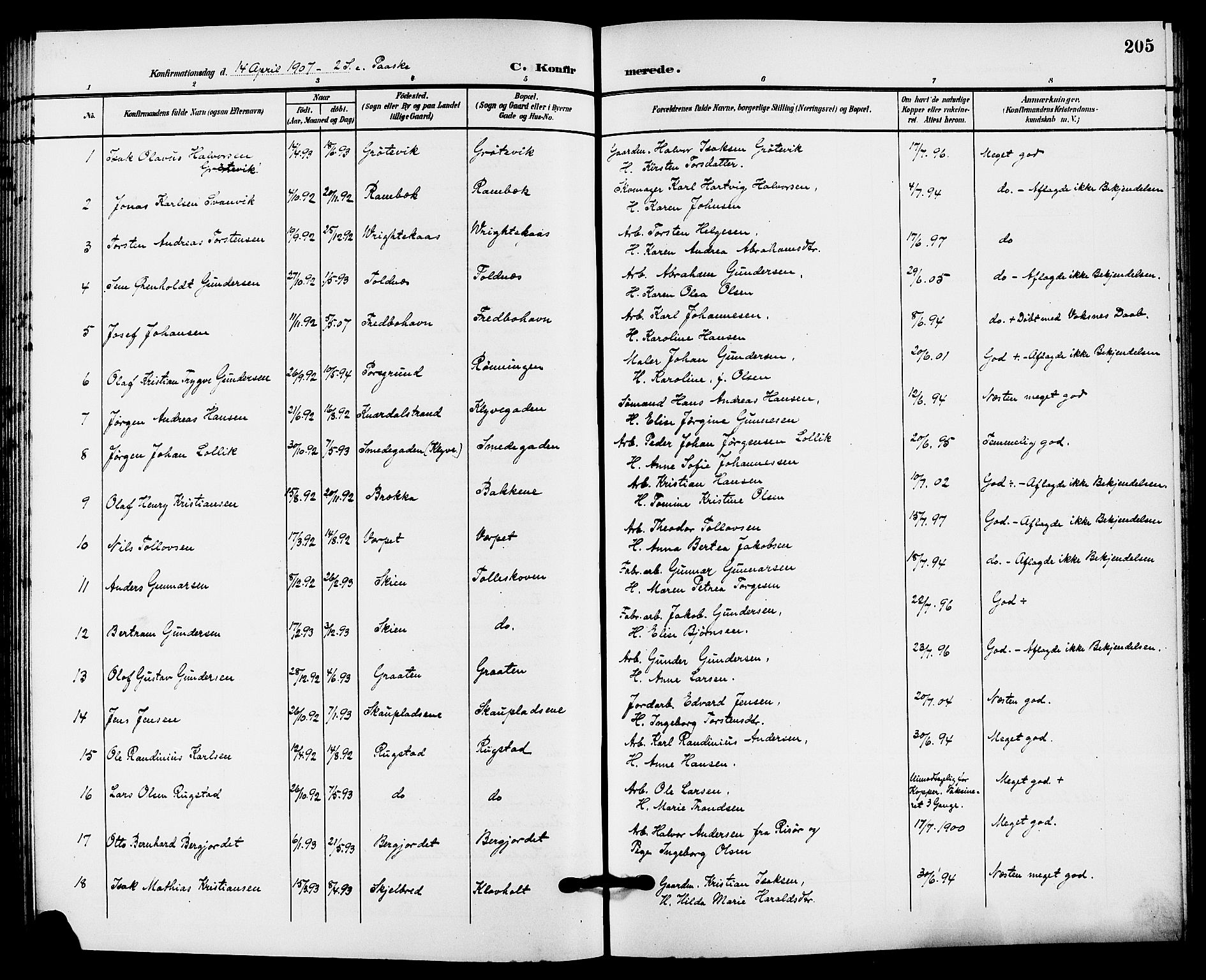 Solum kirkebøker, AV/SAKO-A-306/G/Ga/L0008: Parish register (copy) no. I 8, 1898-1909, p. 205