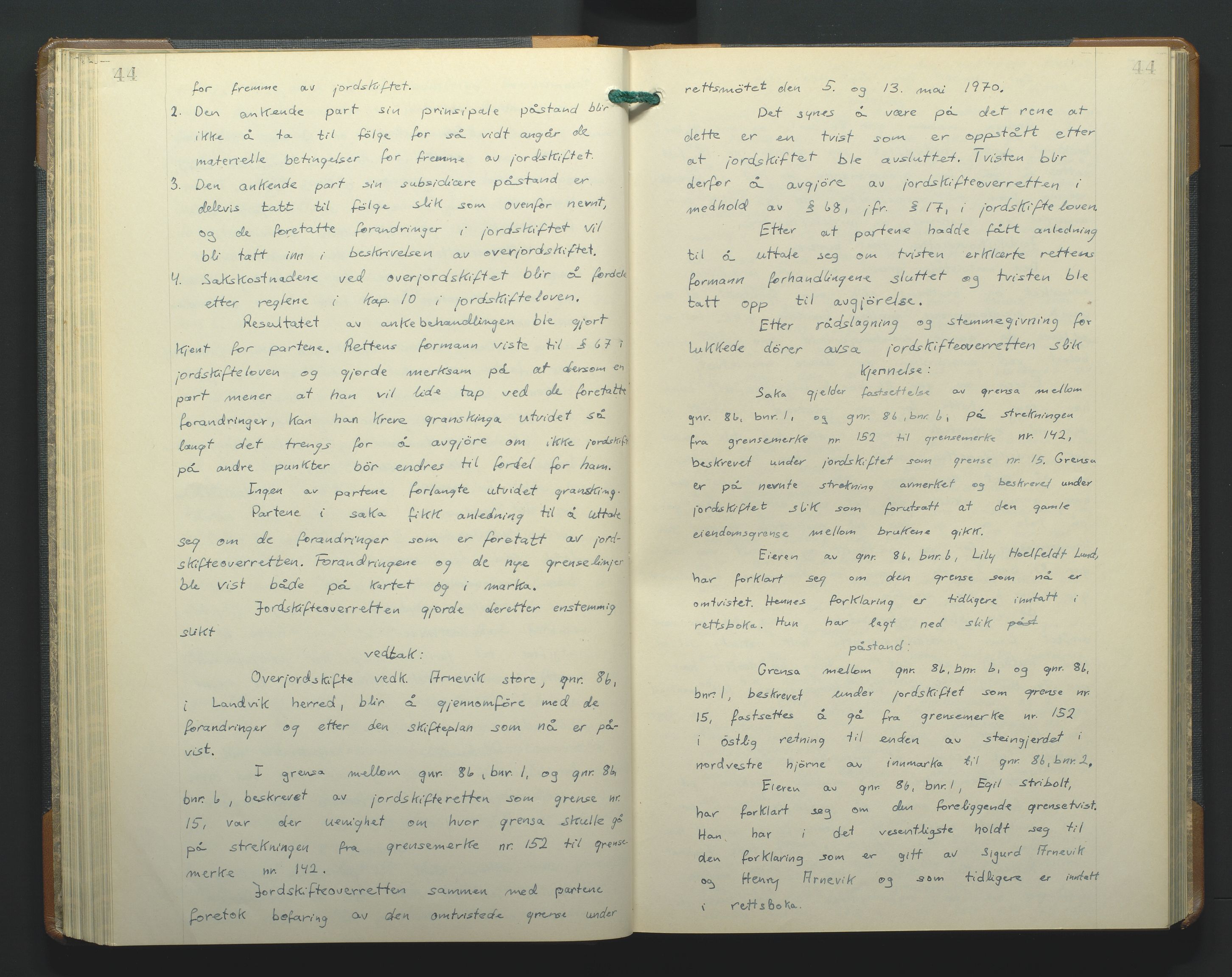 Jordskifteoverdommeren i Agder og Rogaland, AV/SAK-1541-0001/F/Fa/Faa/L0003: Overutskiftningsprotokoll Sand sorenskriveri nr 3, 1927-1974, p. 44