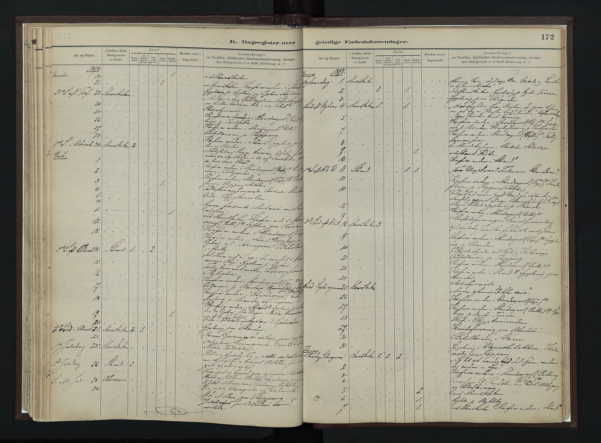 Stor-Elvdal prestekontor, SAH/PREST-052/H/Ha/Haa/L0003: Parish register (official) no. 3, 1882-1901, p. 172