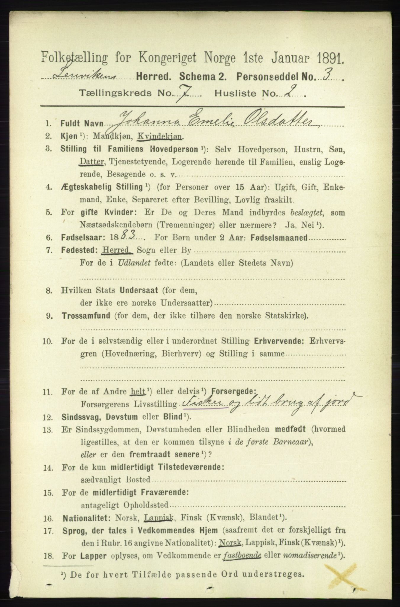 RA, 1891 census for 1931 Lenvik, 1891, p. 3792