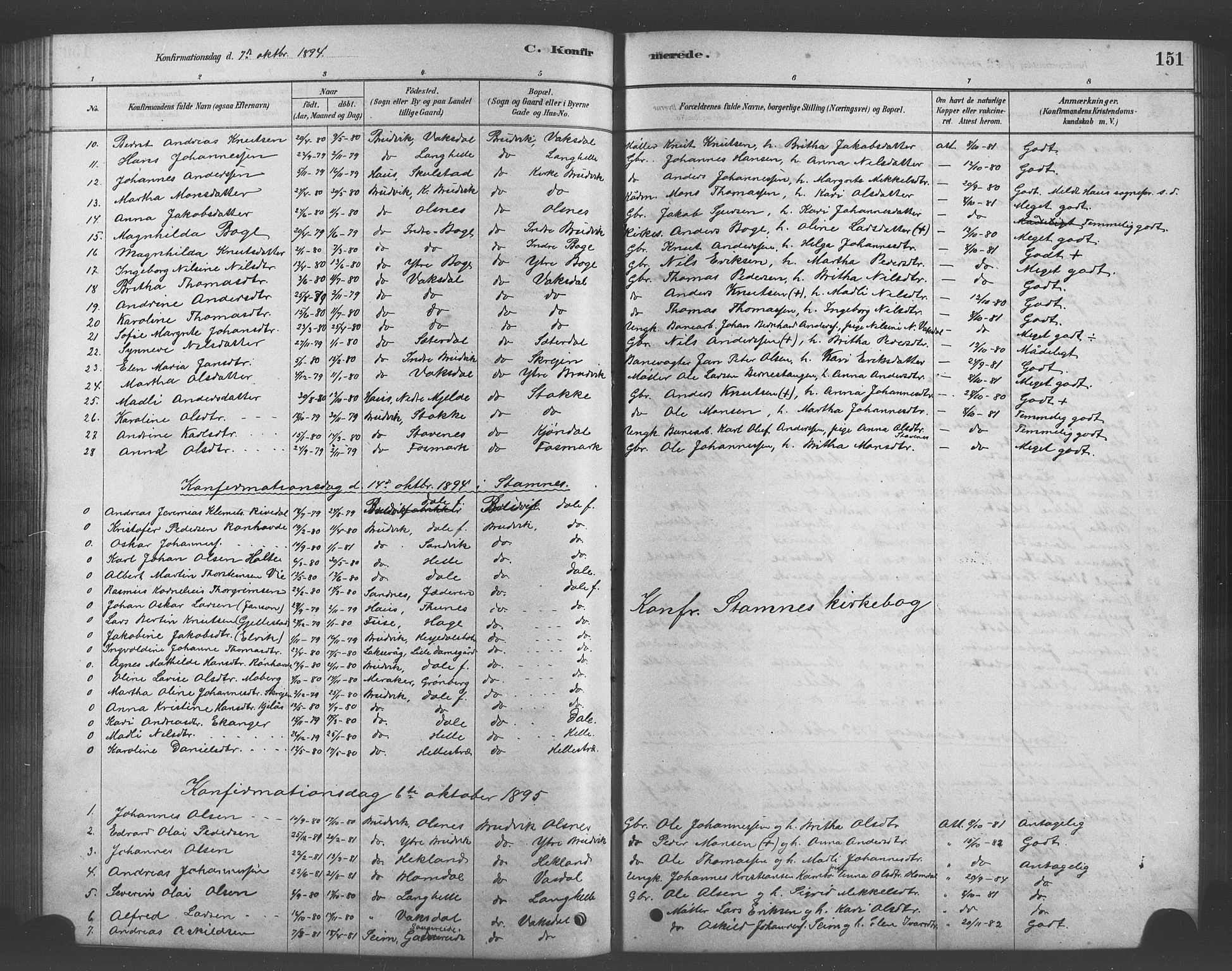 Bruvik Sokneprestembete, SAB/A-74701/H/Hab: Parish register (copy) no. A 1, 1878-1907, p. 151