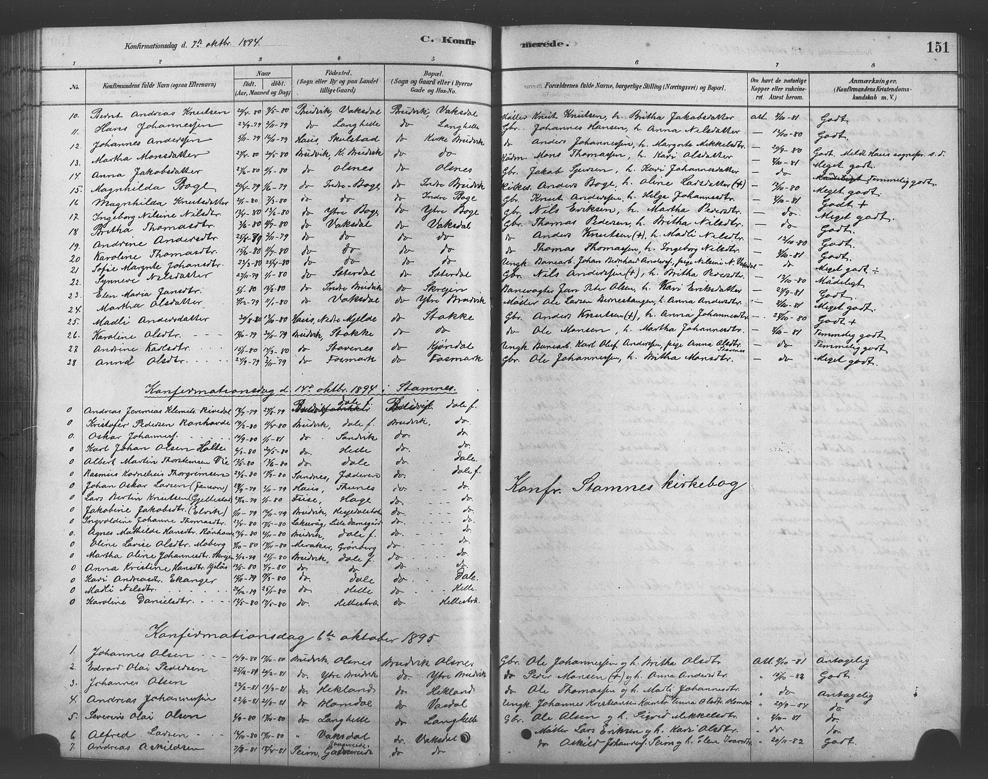 Bruvik Sokneprestembete, AV/SAB-A-74701/H/Hab: Parish register (copy) no. A 1, 1878-1907, p. 151