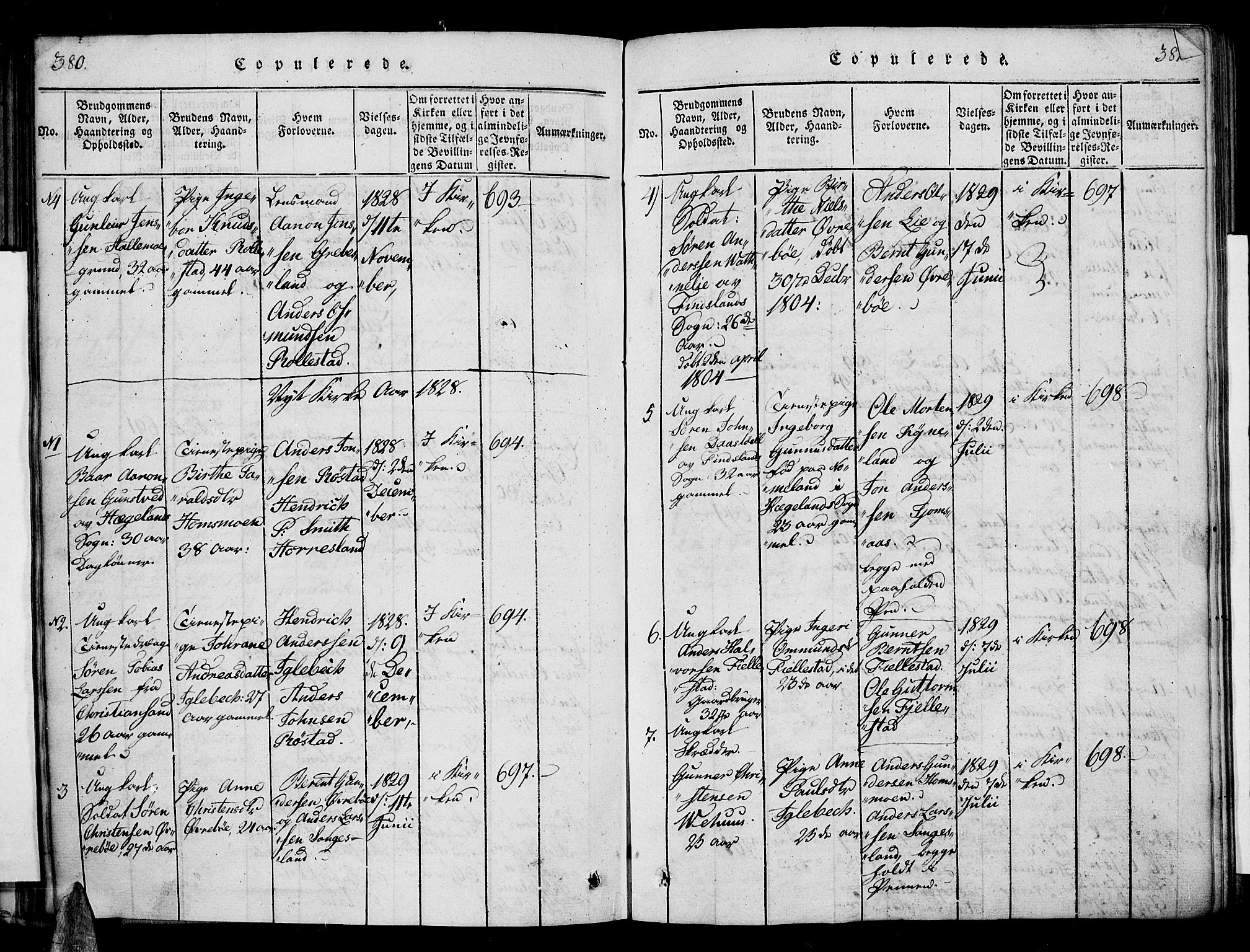Vennesla sokneprestkontor, SAK/1111-0045/Fa/Fac/L0003: Parish register (official) no. A 3, 1820-1834, p. 380-381