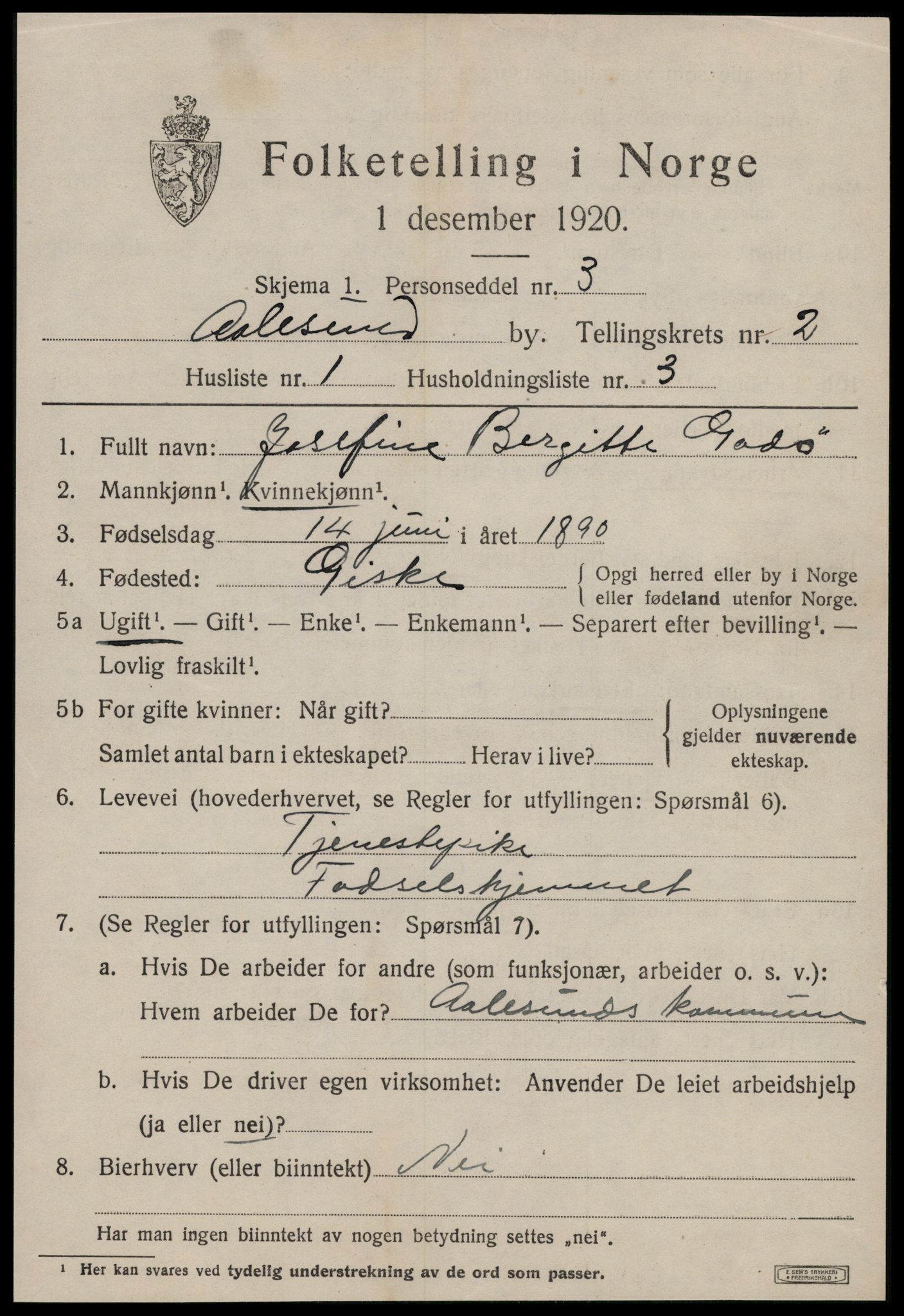 SAT, 1920 census for Ålesund, 1920, p. 10878