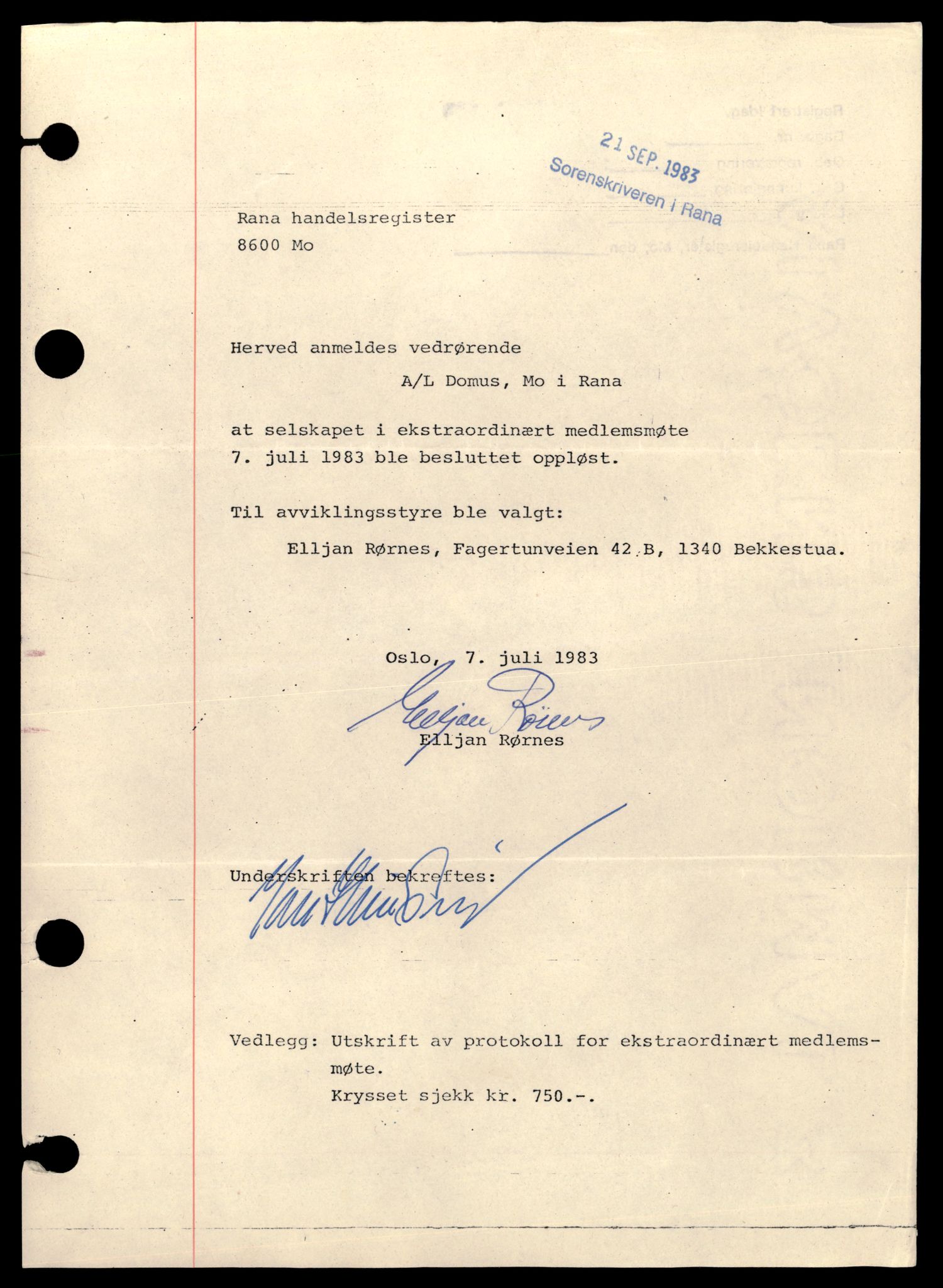 Rana sorenskriveri , AV/SAT-A-1108/2/J/Jd/Jdb/L0020: Bilag. Andelslag besluttet oppløst, 1965-1990, p. 1