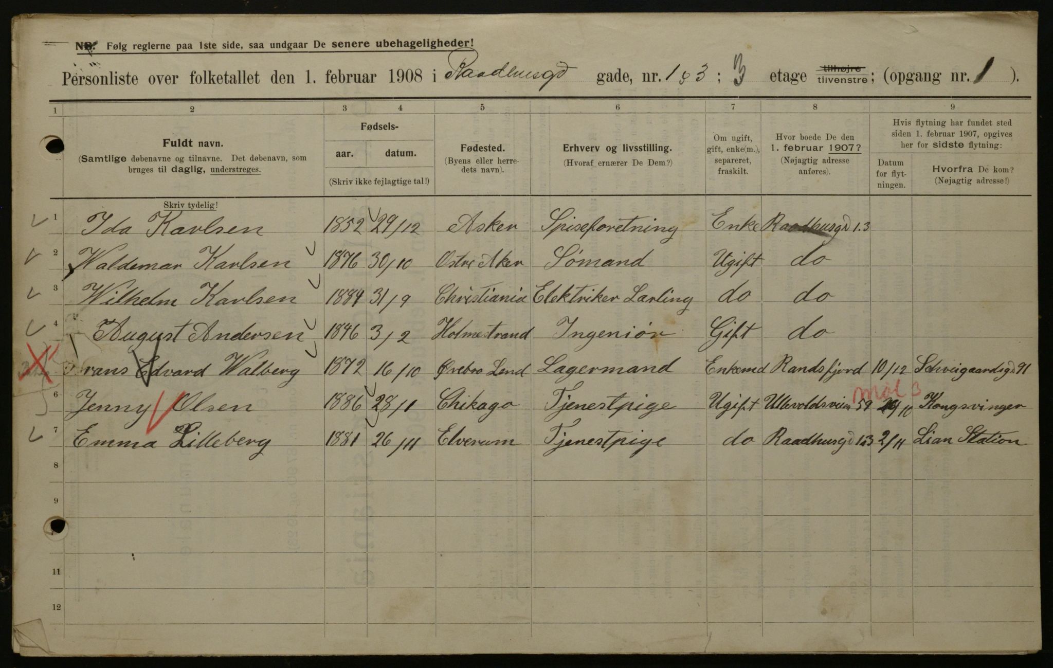 OBA, Municipal Census 1908 for Kristiania, 1908, p. 77558